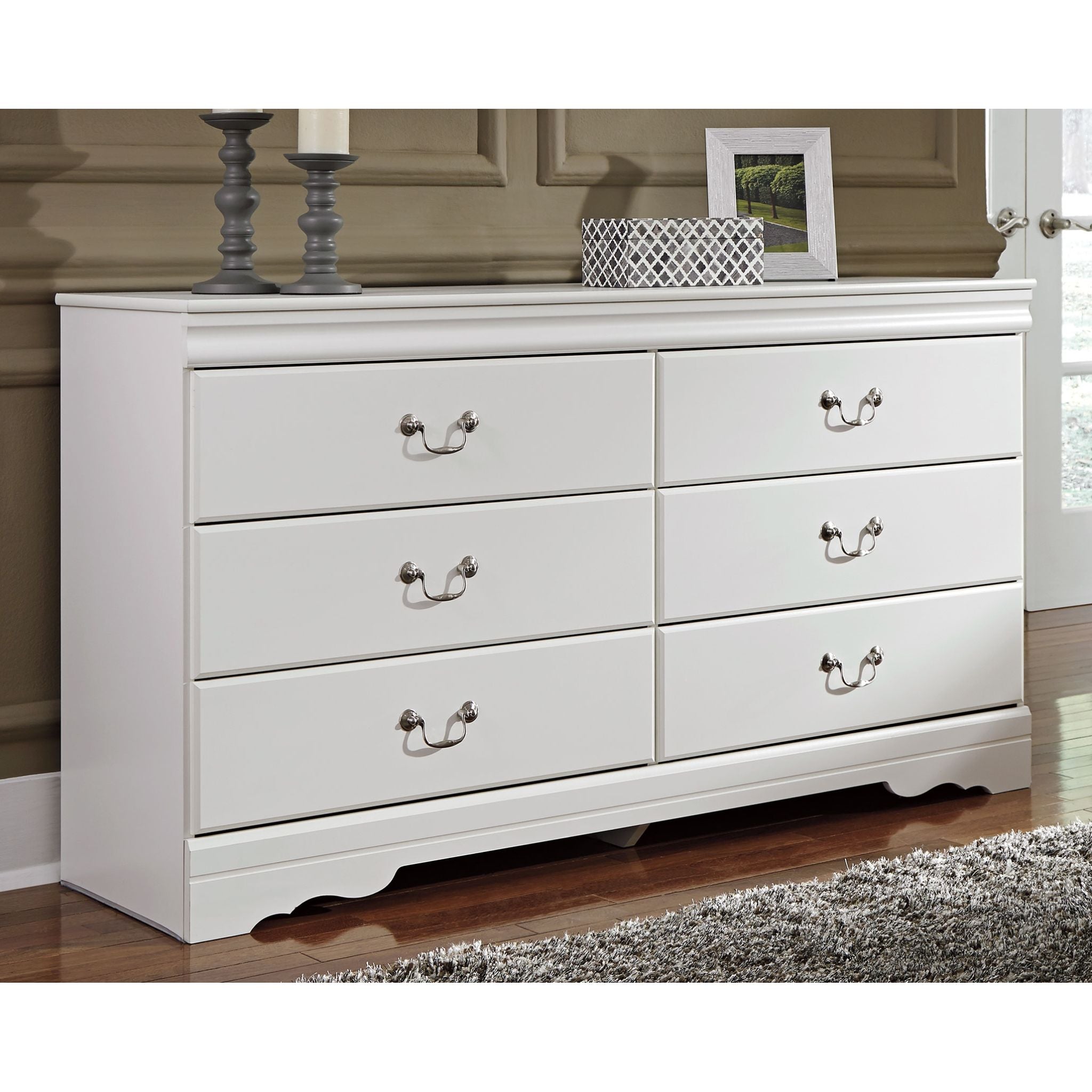 Anarasia White Dresser - Modern 6-Drawer Chest for Bedroom, Living Room & Office Storage | Solid Wood Furniture for Home Organization & Decor
