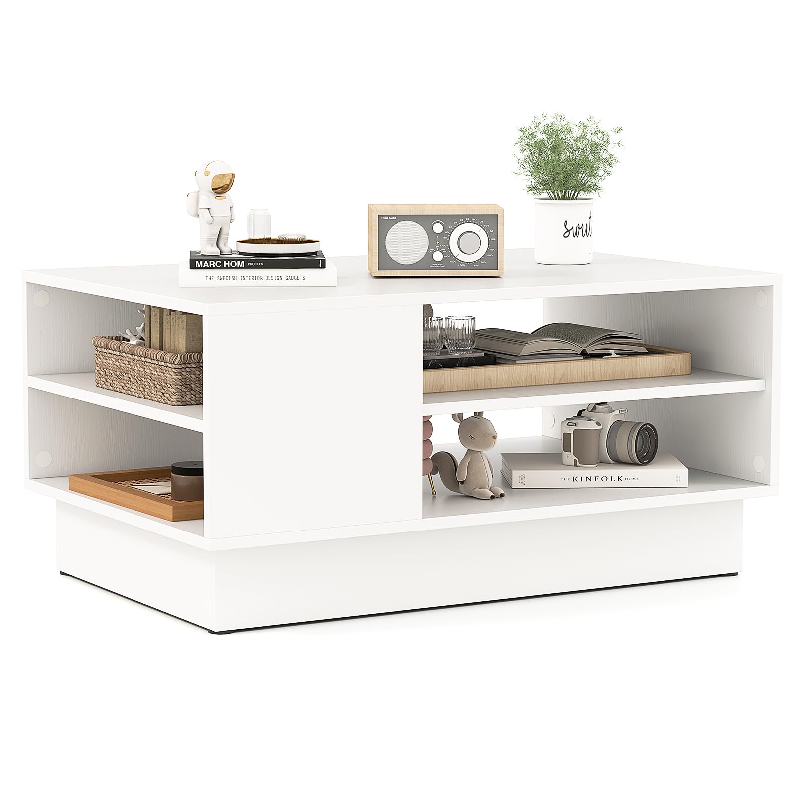 Giantex Modern White 2-Tier Coffee Table with Storage Shelf - Geometric Rectangle Sofa Table with Elevated Base - Perfect for Living Room, Reception Area, Lounge & Small Spaces - Sturdy Accent Table for Coffee, Books & Home Decor