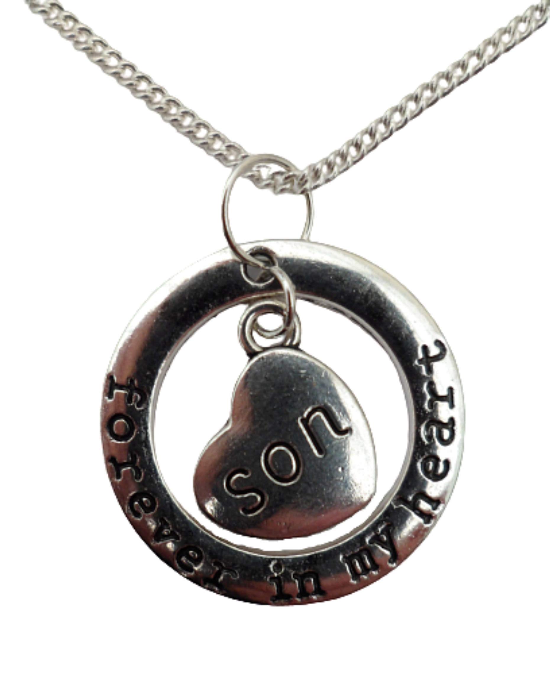 Silver Plated Heart Charm Necklace for Son - Forever in My Heart Jewelry Gift for Birthday, Graduation & Special Occasions