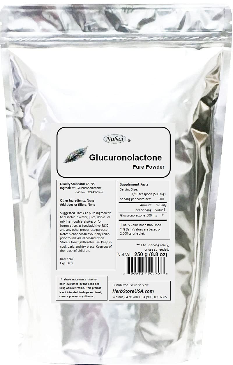 Pure Glucuronolactone Powder for Alertness & Energy Boost - 250g (8.8 oz) Dietary Supplement - Perfect for Workouts, Focus & Mental Clarity