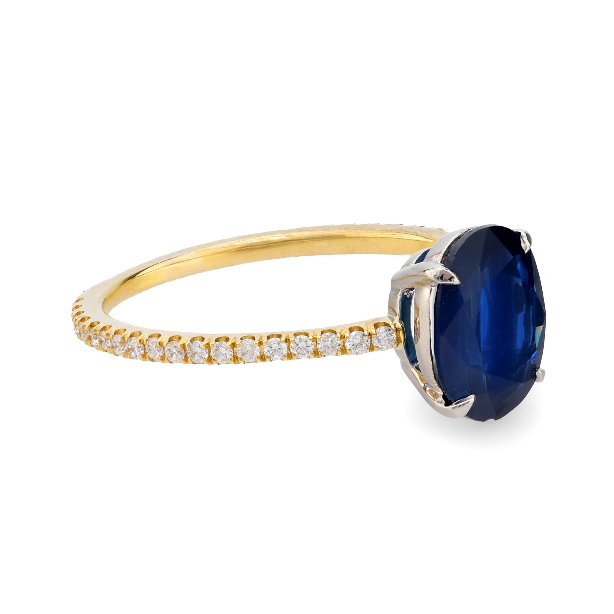 2 Carat Oval Cut Sapphire Diamond Ring in 18K Yellow Gold – Elegant Engagement & Wedding Jewelry for Women