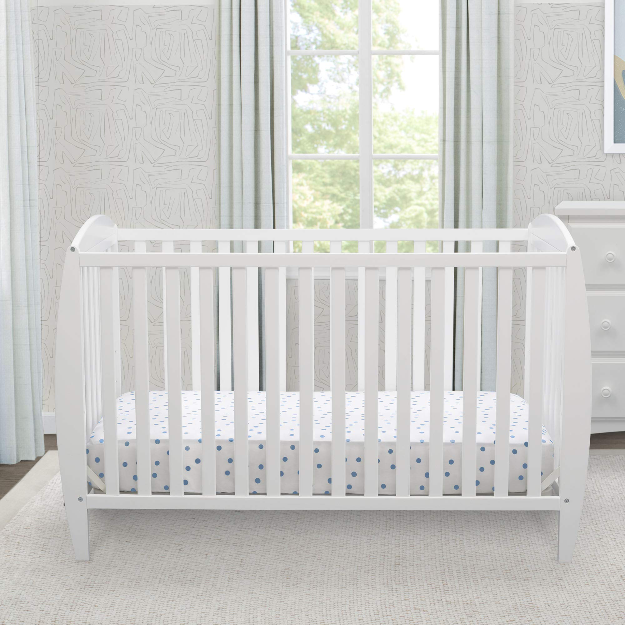 Delta Children Twinkle 4-in-1 Convertible Baby Crib with Sustainable New Zealand Pine Wood & Galaxy Dual-Sided Crib Mattress Bundle - White Nursery Furniture Set for Newborns to Toddlers | Eco-Friendly Baby Bedroom Essentials for Safe Sleep & Playtime