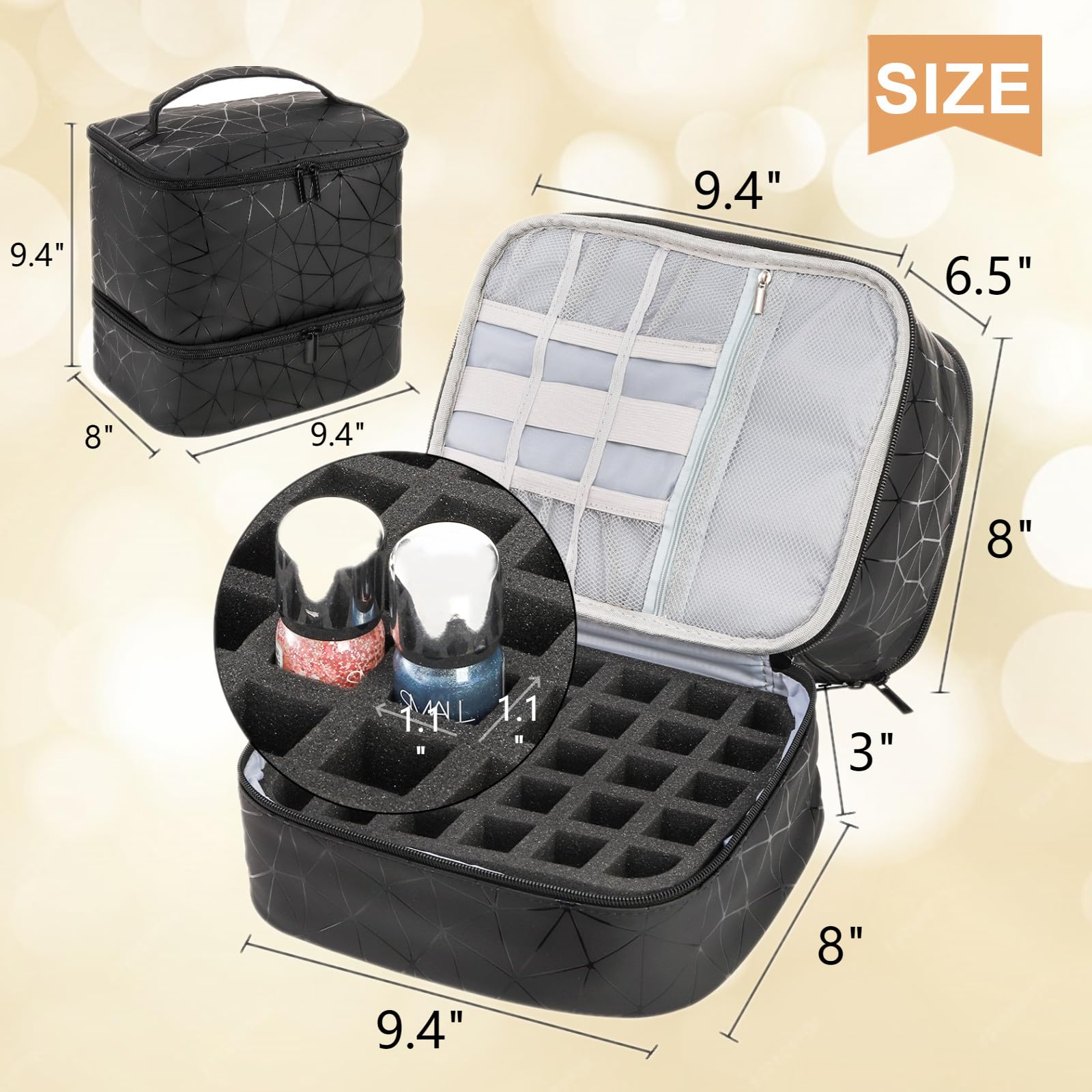 ZOOFOX Double-Layer Nail Polish Organizer Case - PU Leather Nail Polish Carrying Bag with Handle for Manicure Accessories Storage | Perfect for Salon Professionals, Travel & Home Organization