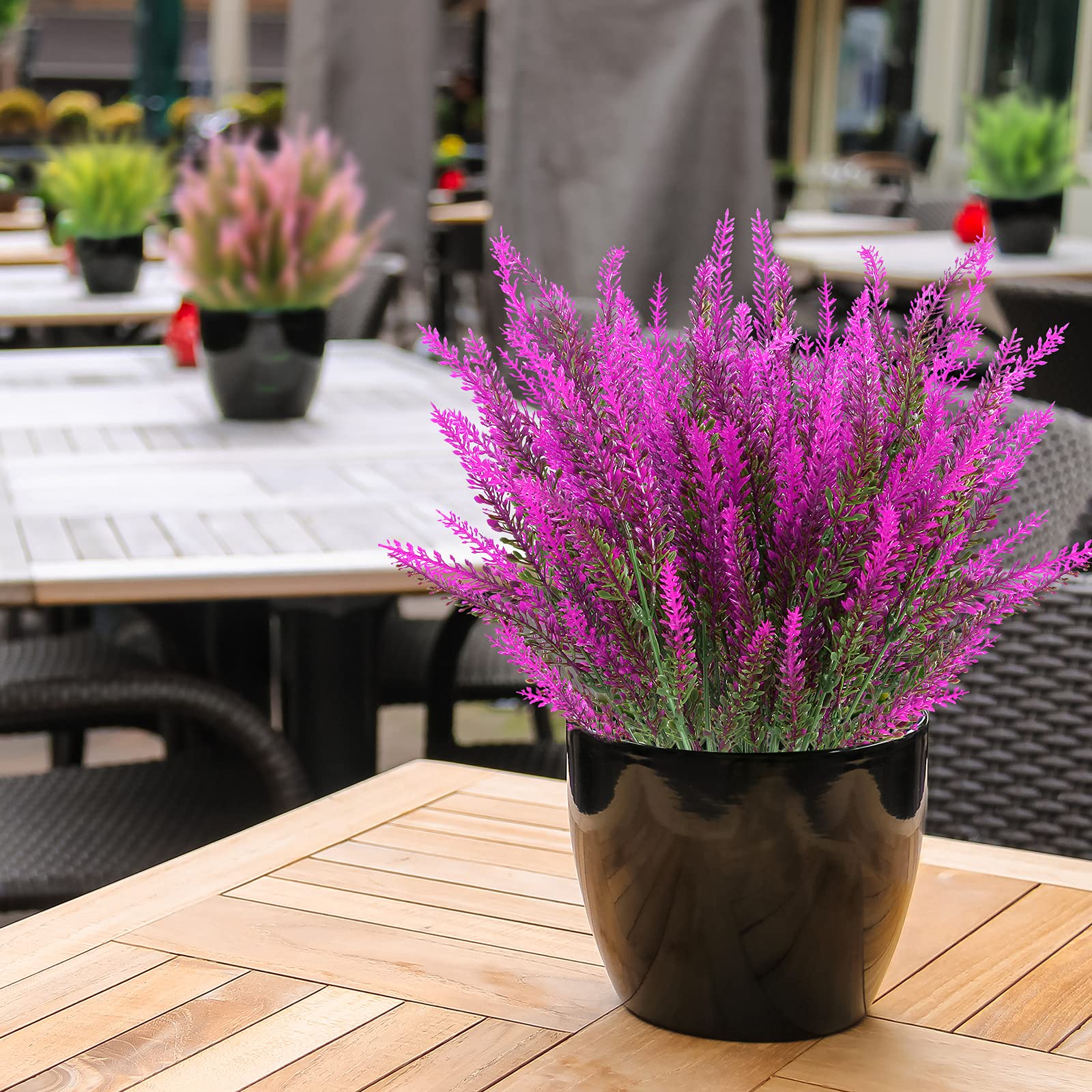 12 Pack Artificial Lavender Flowers - UV Resistant Faux Plastic Plants for Outdoor Garden, Porch & Window Box Decor - Fade Proof Fushia Fake Flowers (Perfect for Wedding Centerpieces, Home Decor & Landscaping)