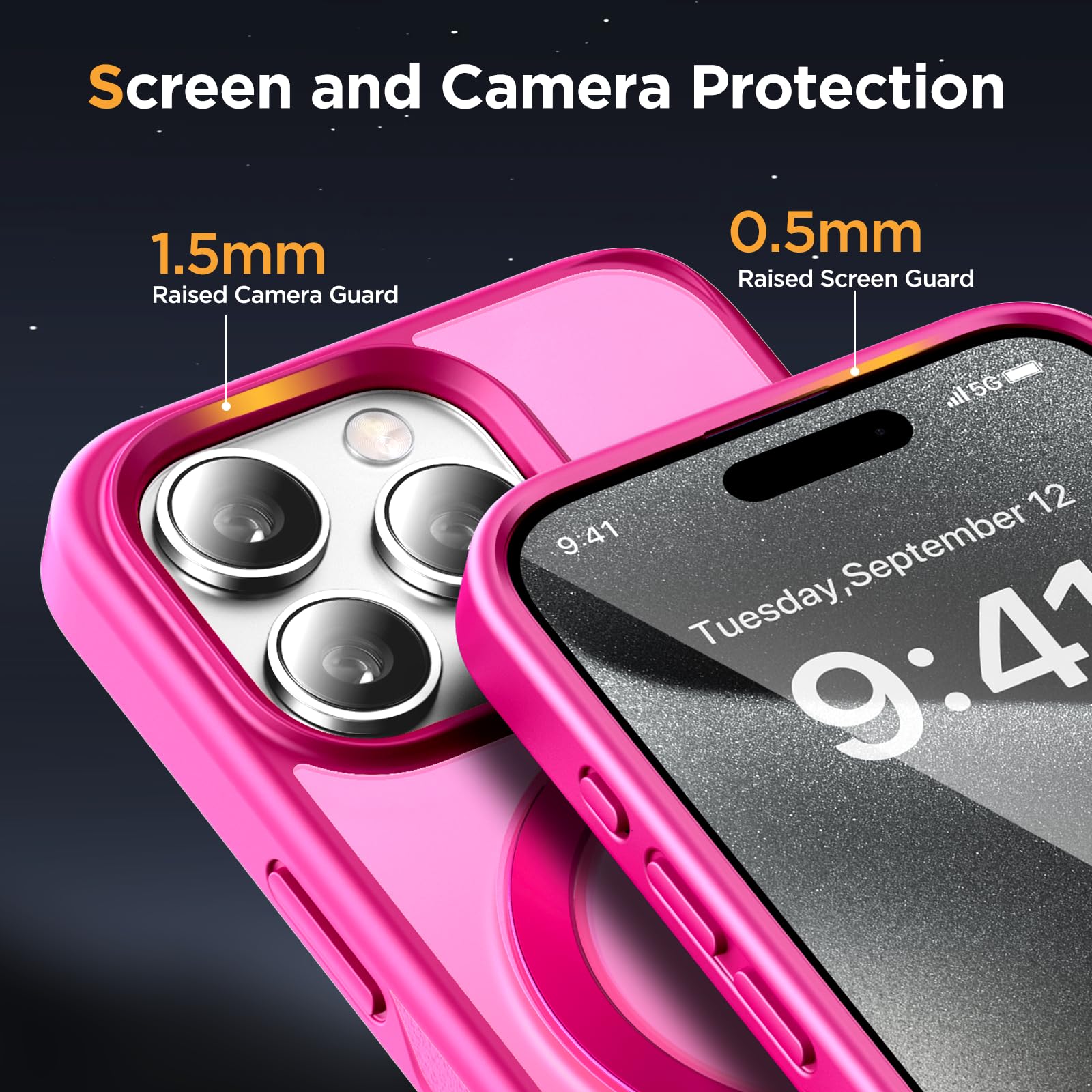 Miracase Magnetic Stand Case for iPhone 15 Pro Max - 360° Rotating MagSafe Compatible, Military-Grade Shockproof Protection, Matte Finish with Ring Holder (Pink) | Perfect for Work, Travel & Everyday Use