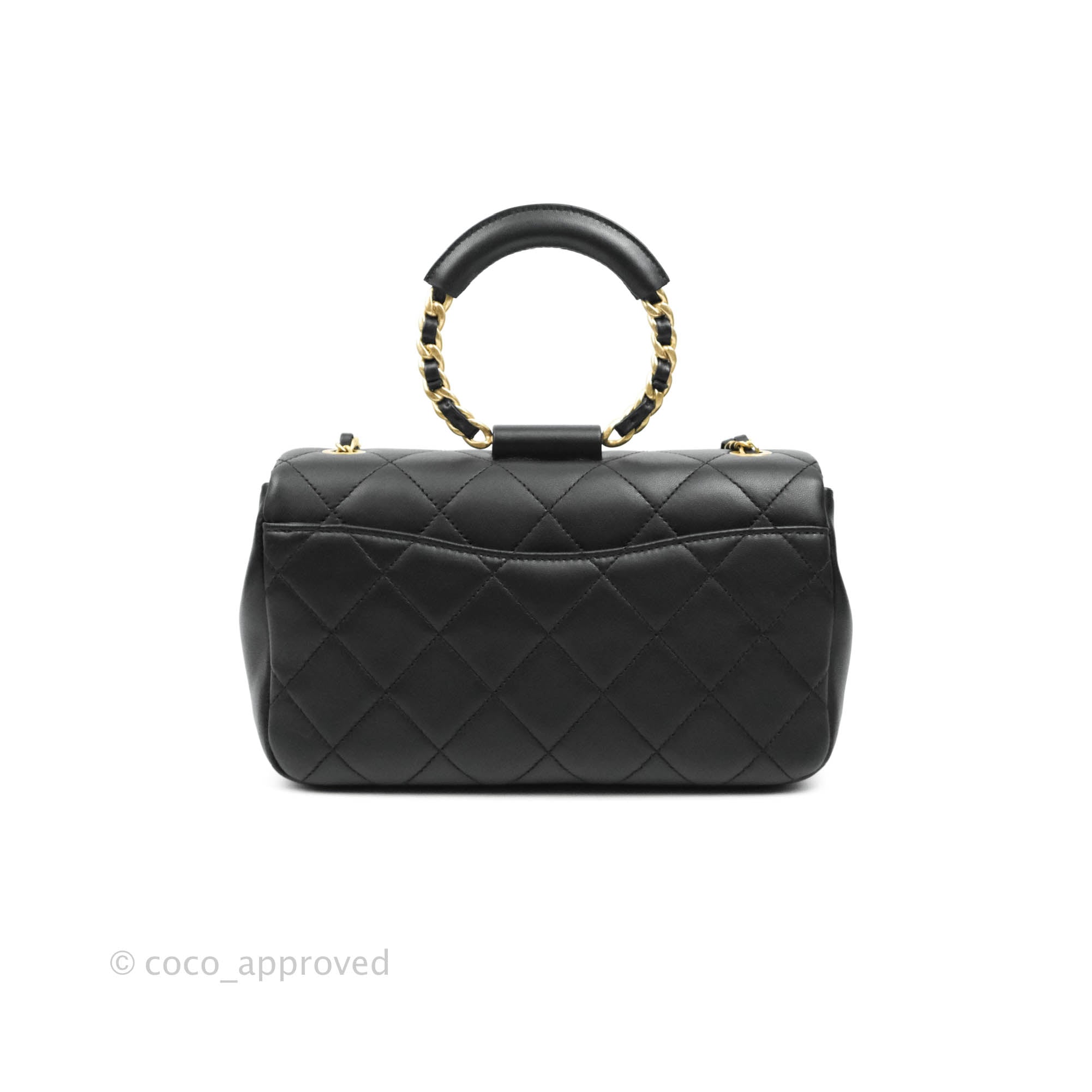 Chanel Circular Handle Flap Bag Black Lambskin with Aged Gold Hardware - Luxury Crossbody Purse for Women, Perfect for Evening Events & Date Nights