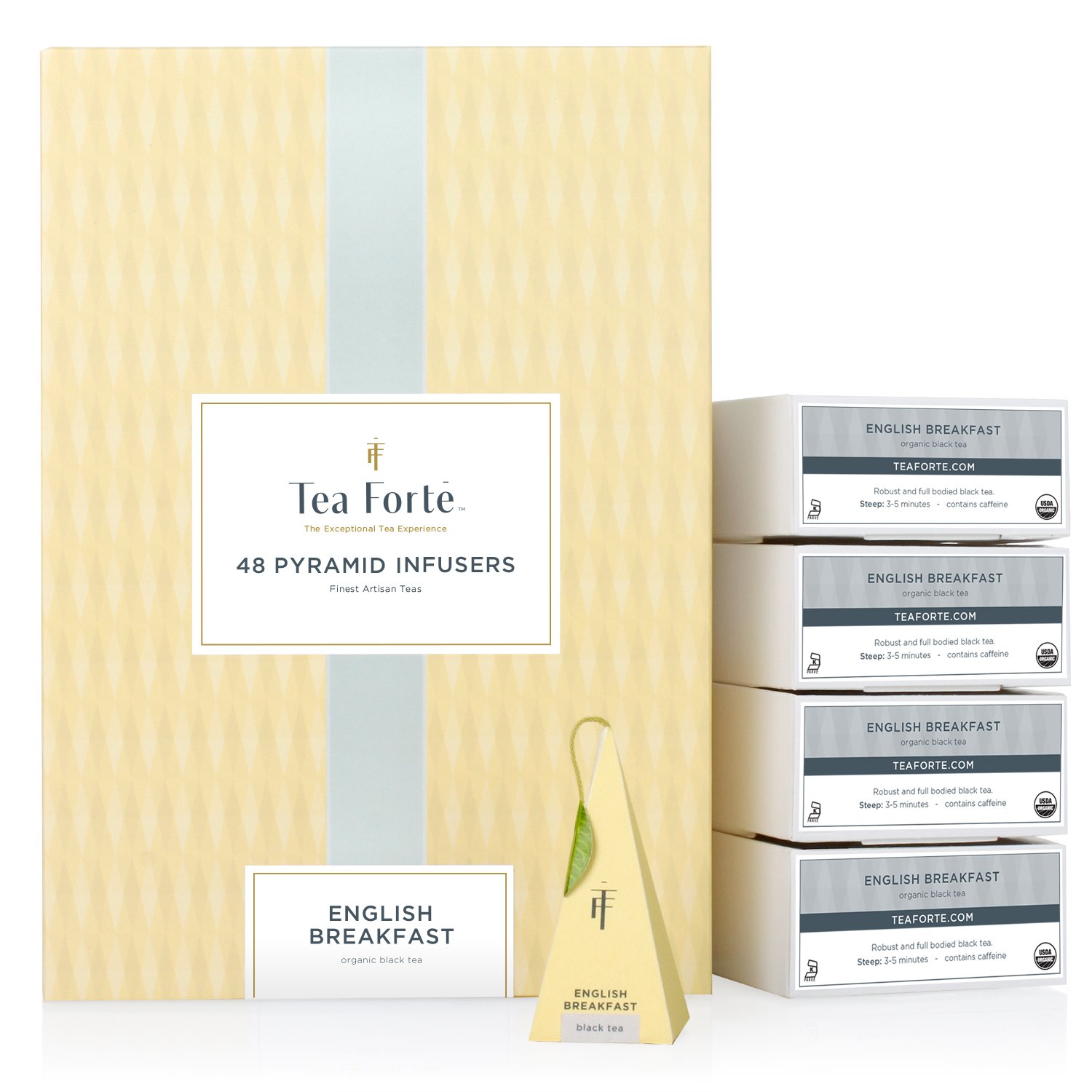 Tea Forte English Breakfast Black Tea - Bulk Pack of 48 Pyramid Infuser Tea Sachets | Premium Loose Leaf Tea for Morning Boost, Afternoon Relaxation & Gifts | Perfect for Home, Office & Special Occasions