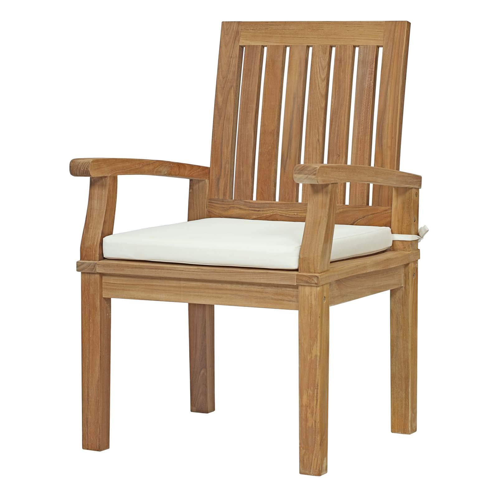 Modern Contemporary Outdoor Patio Dining Set - Wooden Side Chair & Table in White Natural Finish - Perfect for Balcony, Garden, and Backyard Relaxation