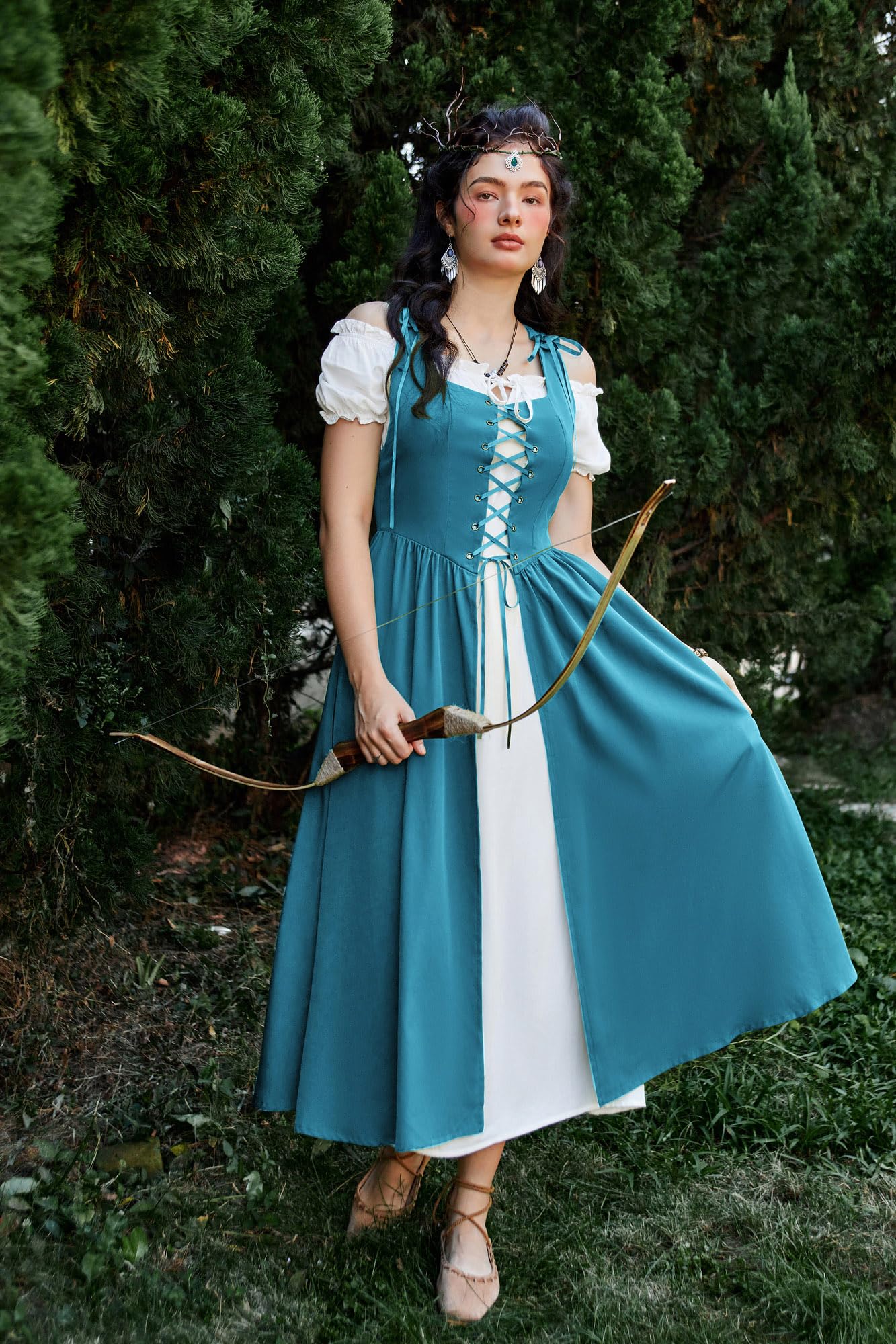 Scarlet Darkness Women's Renaissance Dress - Medieval Peasant Costume with Short Sleeves & Maxi Length | Perfect for Renaissance Faires, Halloween Costumes & Historical Reenactments