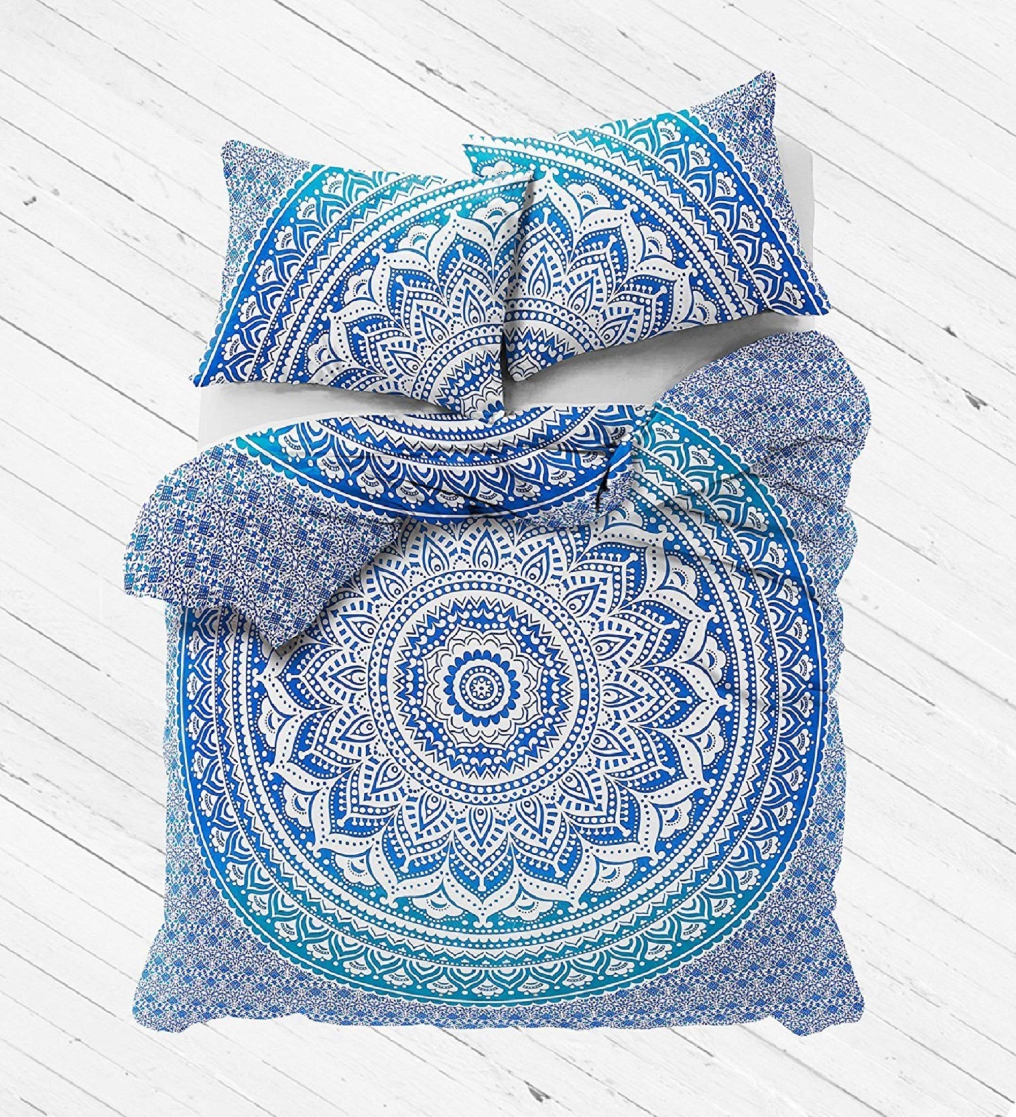 Rubellite Indian Elephant Mandala Duvet Cover Set - Queen Size Bohemian Cotton Bedding with 2 Pillow Shams, Hippie Style Comforter & Throw Blanket for Bedroom Decor | Perfect for Boho Chic, Meditation Rooms & Festival Camping
