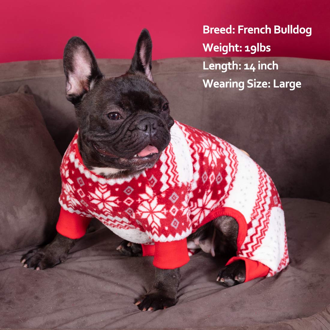 KYEESE Christmas Dog Pajamas - Snowflake Dog Sweater & Holiday Onesie for Small Dogs | Cozy Winter Dog Pjs, Jumpsuit & Christmas Outfit for Festive Family Photos & Indoor Comfort