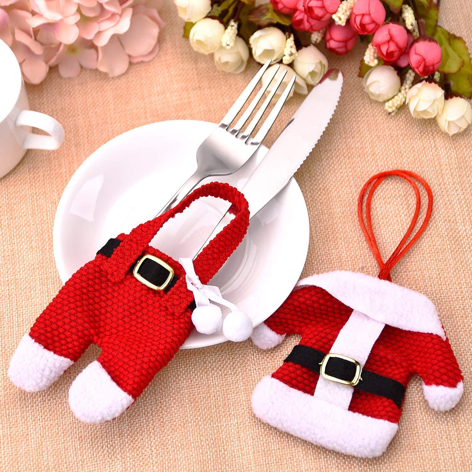 6-Piece Christmas Cutlery Set - Santa & Pants Shaped Silverware Holders for Knives, Forks, Spoons - Holiday Kitchen Organizer & Decorative Table Setting Accessories - Perfect for Christmas Parties, Gift Wrapping & Festive Dining Decor