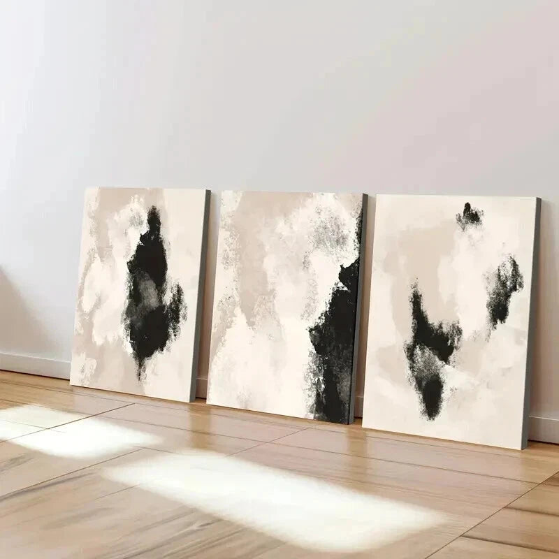 3-Piece Abstract Black Neutral Beige Geometric Wall Art Set - Framed Canvas 50x70cm (19.7x27.6in) - High Quality Print | 100% Australian Made | Ready to Hang - Perfect for Living Room, Bedroom & Office Decor