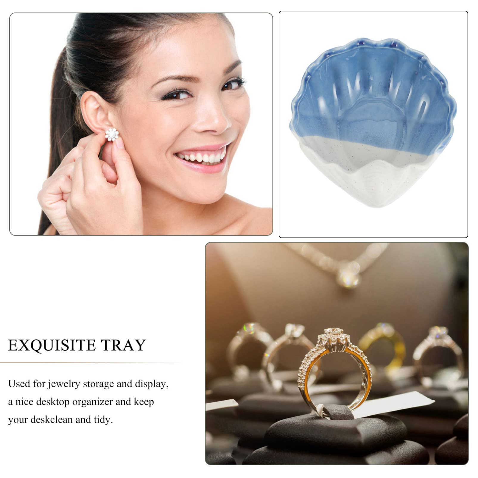 Hemobllo Ceramic Shell Jewelry Display Tray - Handcrafted Seashell-Shaped Trinket Dish for Necklace, Ring & Earring Organizer | Perfect for Beach Themed Decor, Bathroom Storage & Gift Packaging
