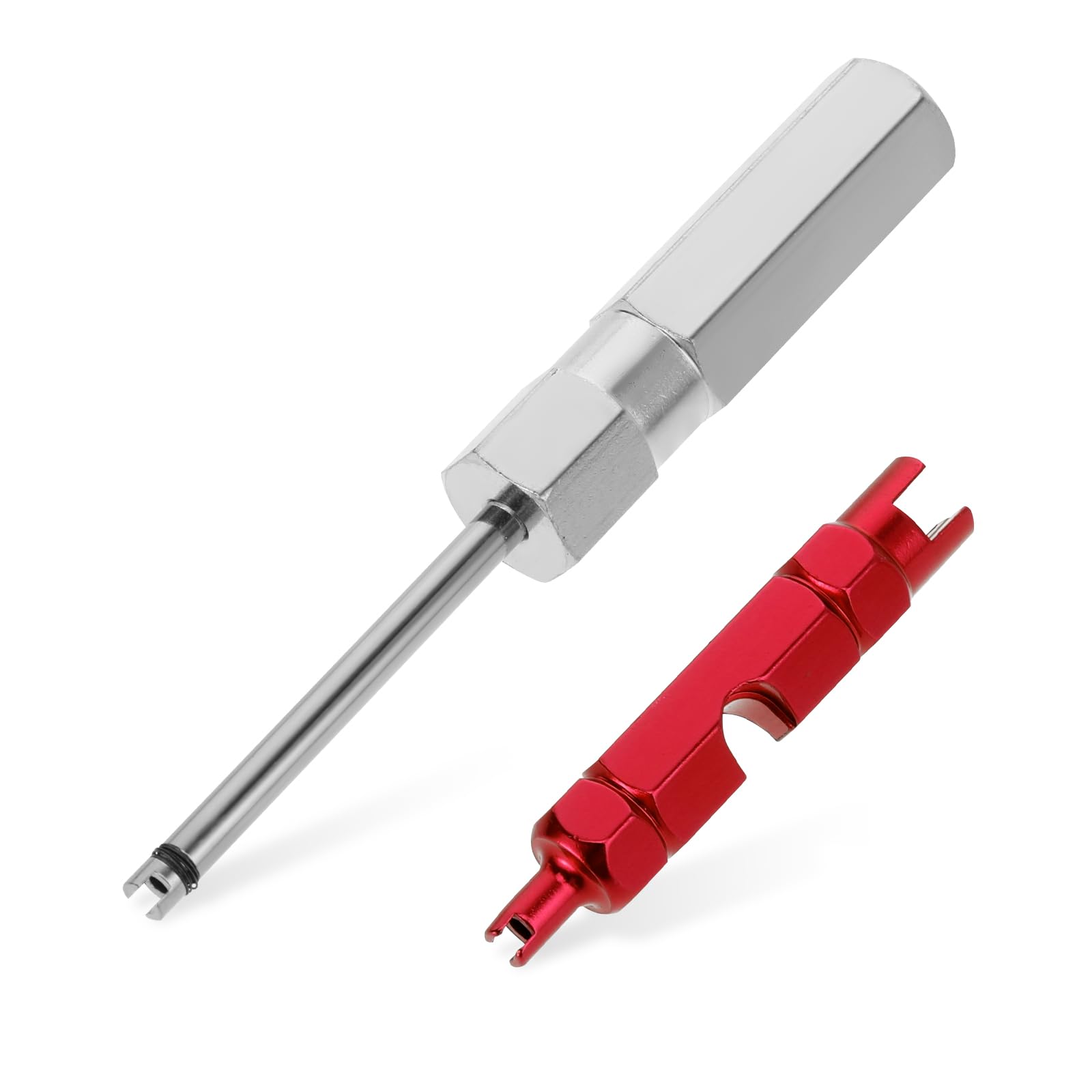 2Pcs Valve Stem Removal Tool Set - Presta & Schrader Valve Core Remover - No Scratch Tire Valve Stem Puller - Stainless Steel Bike & Car Tire Repair Tool (Red) - Perfect for Bicycle, Motorcycle and Auto Tire Maintenance