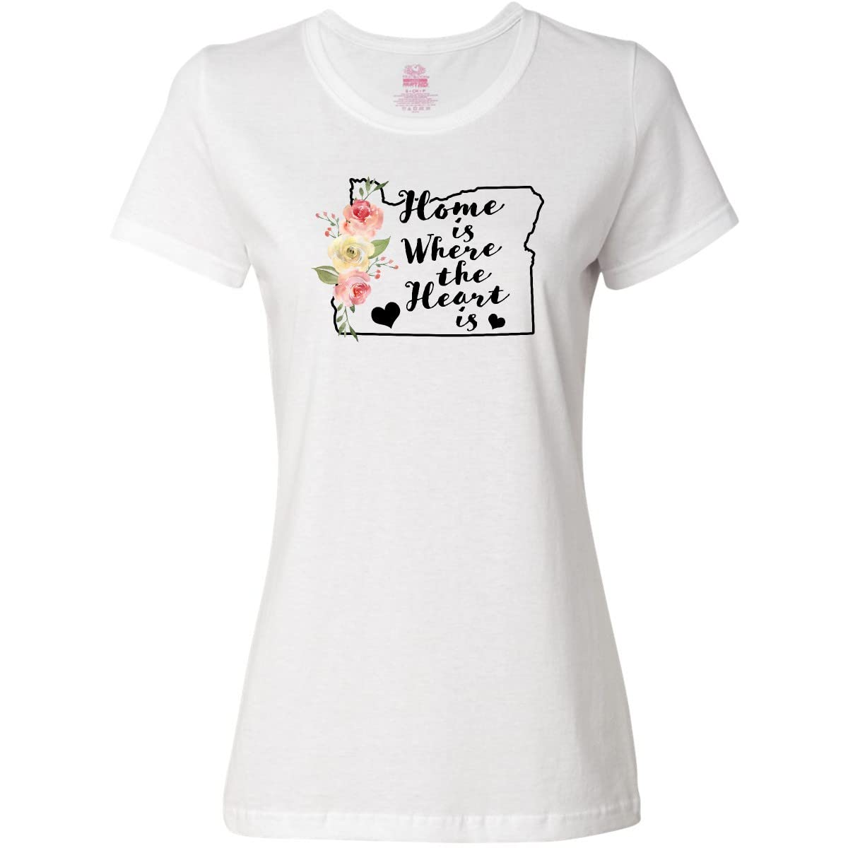 Inktastic Oregon Home is Where The Heart is Watercolor Print Women's T-Shirt - Soft Cotton Tee for Casual Wear, Travel & Gift Giving