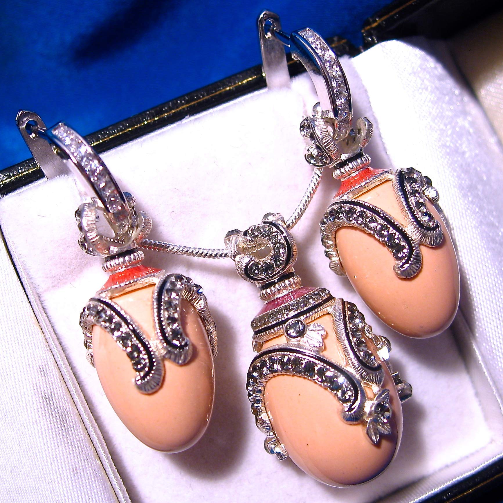 925 Sterling Silver Pink Coral Egg Earrings with Cubic Zirconia | Elegant Guilloché Enamel Hoop Earrings for Women | Perfect for Weddings, Parties & Everyday Wear