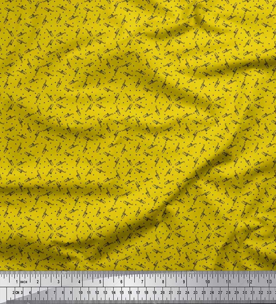 Soimoi Moss Georgette Brown Fabric by The Yard - 42 Inch Wide Printed Fabric with Geometric & Musical Instrument Patterns for Dresses, Scarves & DIY Fashion Projects
