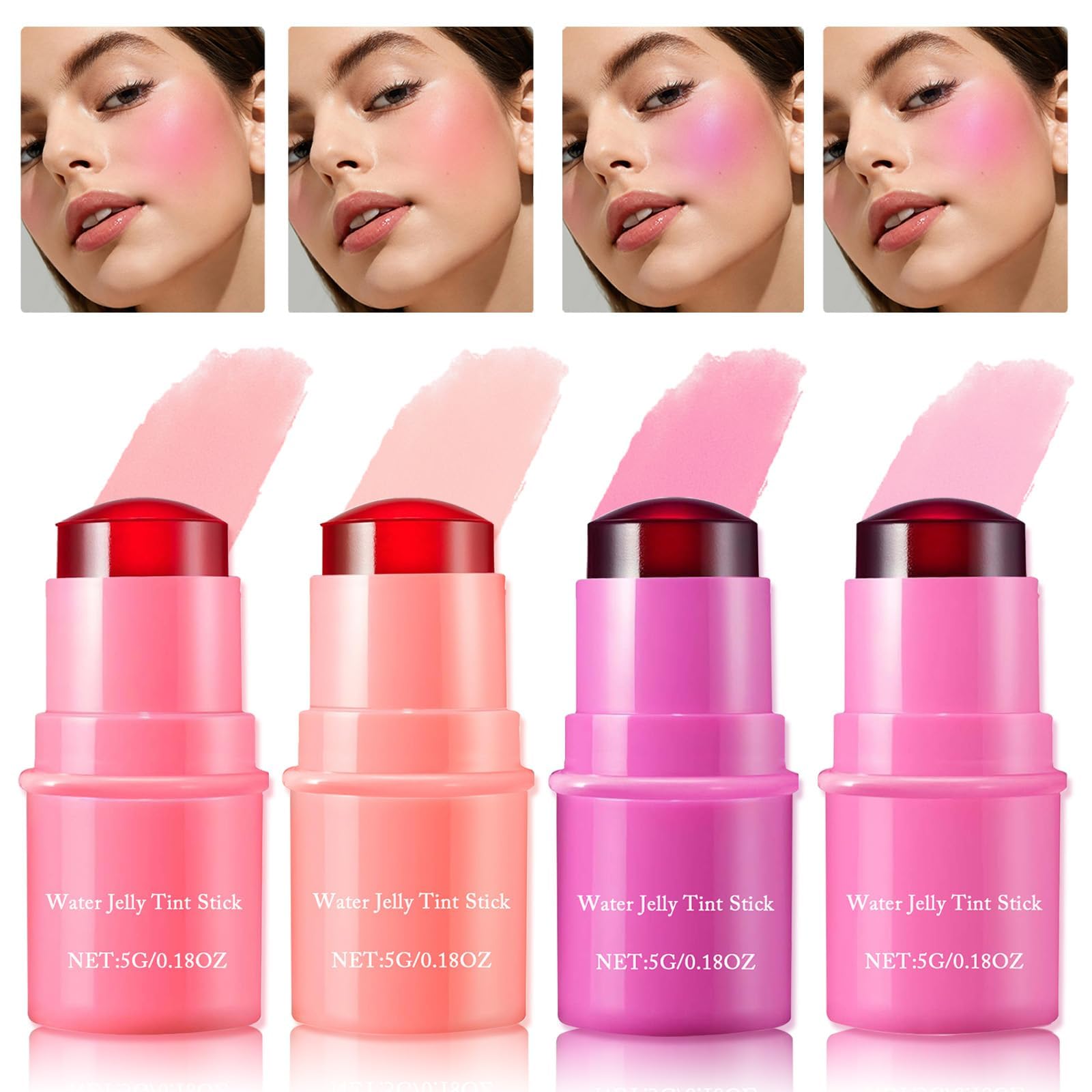Water Jelly Tint Stick - Long Lasting Hydrating Lip & Cheek Stain, Sheer Jelly Blush & Lip Gloss with Cooling Effect, 1000+ Swipes (04# Rose Pink) | Perfect for Natural Makeup, Daily Wear & On-the-Go Touch Ups