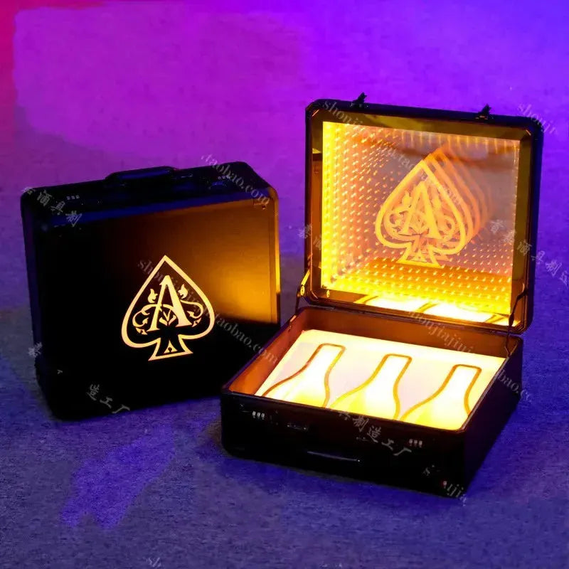 Portable LED Wine Display Case - 3 Bottle Champagne & Wine Presenter with Luminous Lighting for Clubs, Parties & Gifting | Ace of Spade Glorifier Box