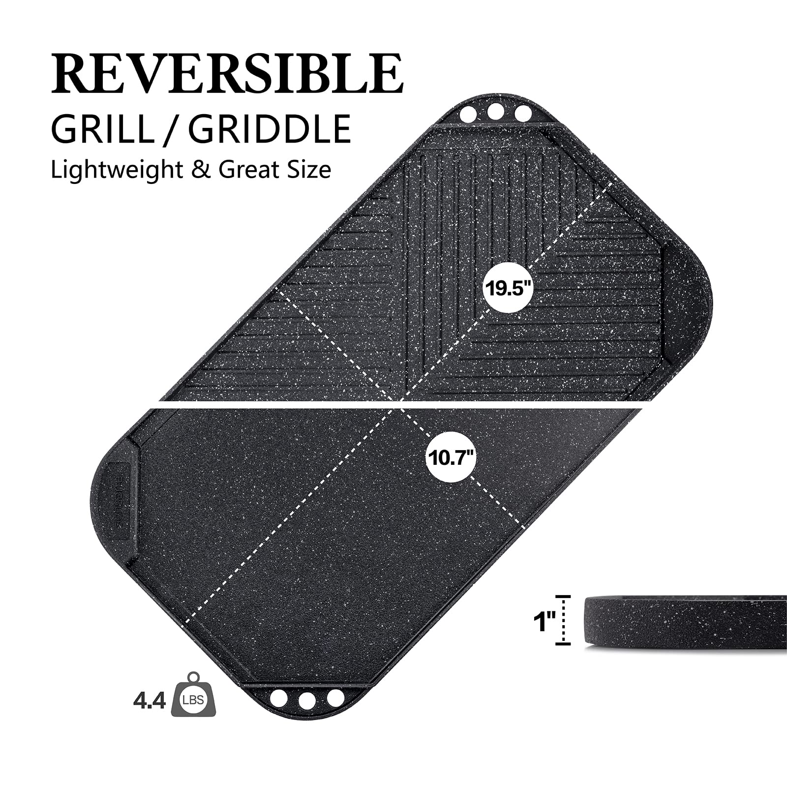 SENSARTE Nonstick Griddle Grill Pan - Reversible Cast Aluminum Grill & Griddle for Stovetop, Camping, BBQ - 19.5