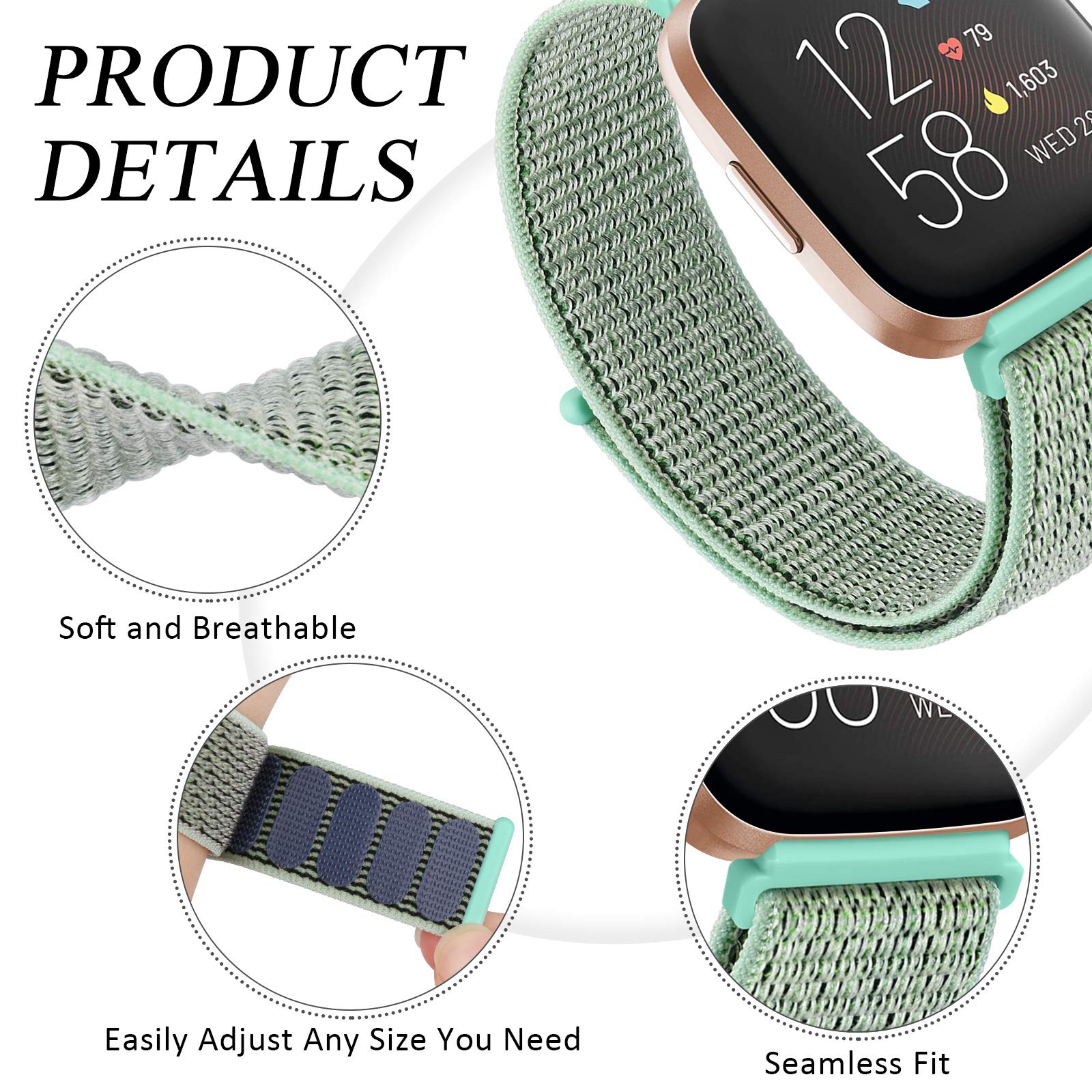 4 Pack Nylon Replacement Bands for Fitbit Versa 2 - Soft Breathable Sport Wristbands for Women & Men - Perfect for Running, Workouts & Daily Wear