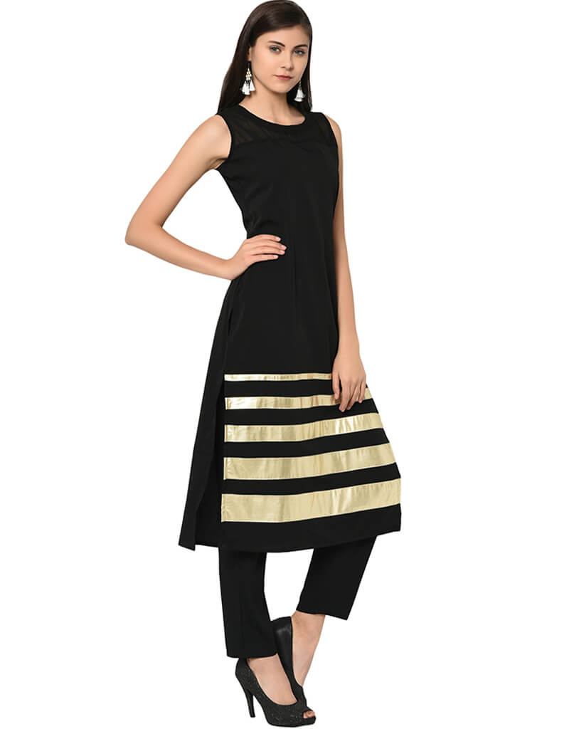 Stylish Black Crepe Pant Kurti for Women - Elegant Indian Ethnic Wear for Parties, Weddings & Festive Occasions
