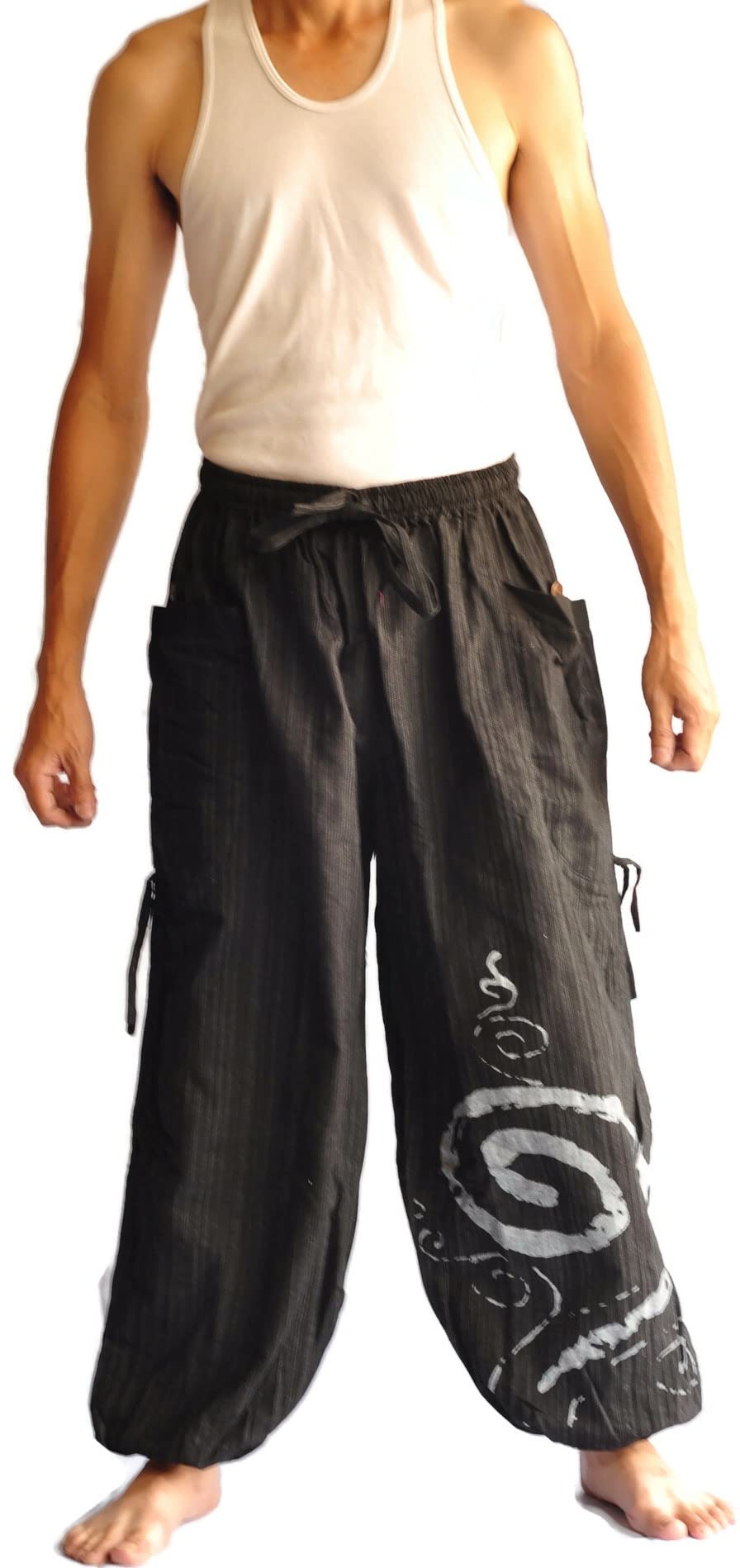 Thai Pants for Men - Comfortable Hakama Pants & Harem Pants - Japanese Style Fisherman Pants - Perfect for Yoga, Meditation, and Casual Wear