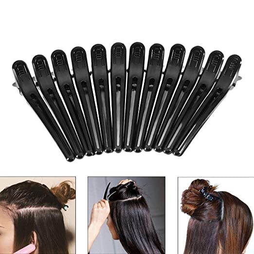 Stylazo 12-Piece Black Hair Sectioning Clips for Cutting, Styling, and Hairdressing - Perfect for Salon, Home, and DIY Hair Care