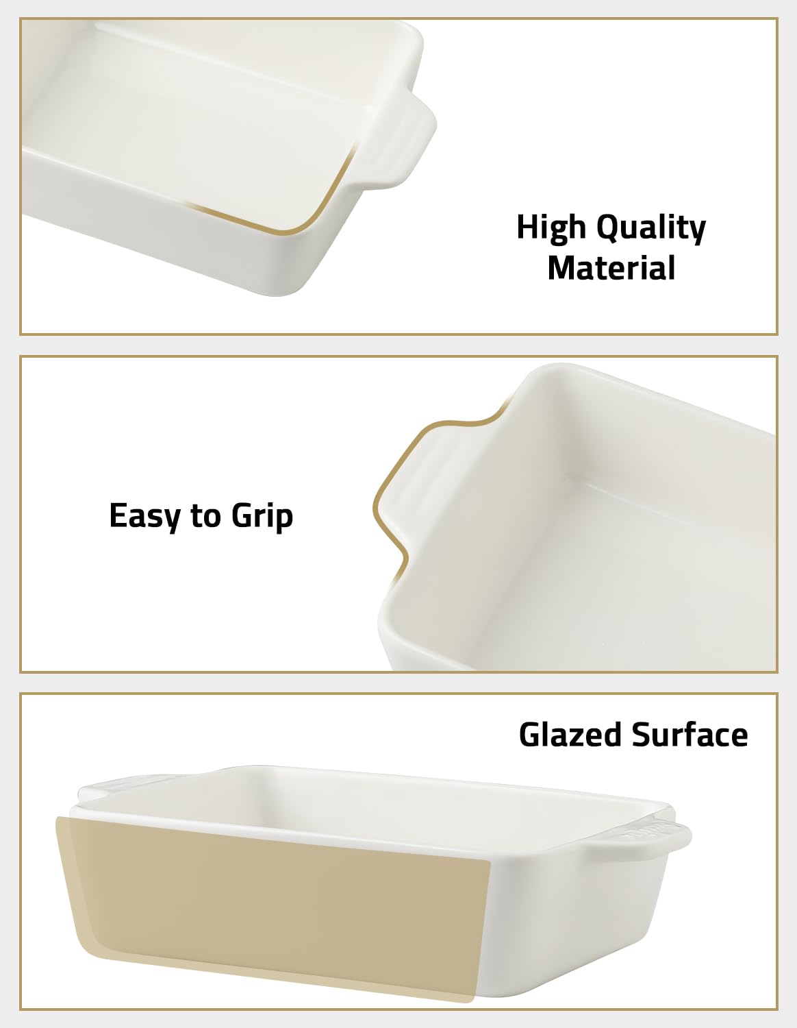 Sweejar 11.8 x 7.8 x 2.76 Inch Ceramic Baking Dish Set - Oven Safe Rectangular Casserole Pan for Lasagna, Cakes, Roasts | Perfect for Home Cooking, Dinner Parties & Holiday Meals (Beige)