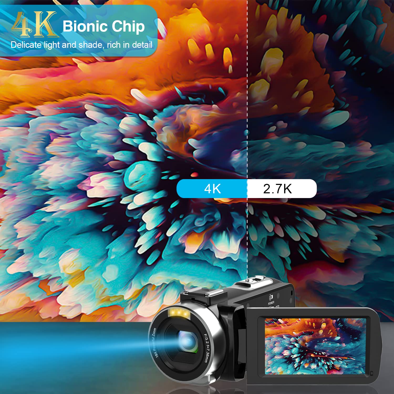 4K Video Camera with HD Microphone, WiFi Camcorder with IR Night Vision & 18X Digital Zoom - YouTube Vlogging Camera, Kids Video Recorder, Built-in Mic & Remote Control (Includes 2 Batteries) - Perfect for Travel, Family Events & Outdoor Adventures