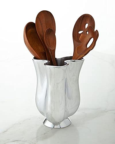 Nambé Tulip Tool Jug with 5-Piece Kitchen Utensil Set | Premium Countertop Utensil Holder with Wooden Spoons & Tools | Durable Nambe Alloy & Acacia Wood Construction | Perfect for Cooking, Baking & Kitchen Organization