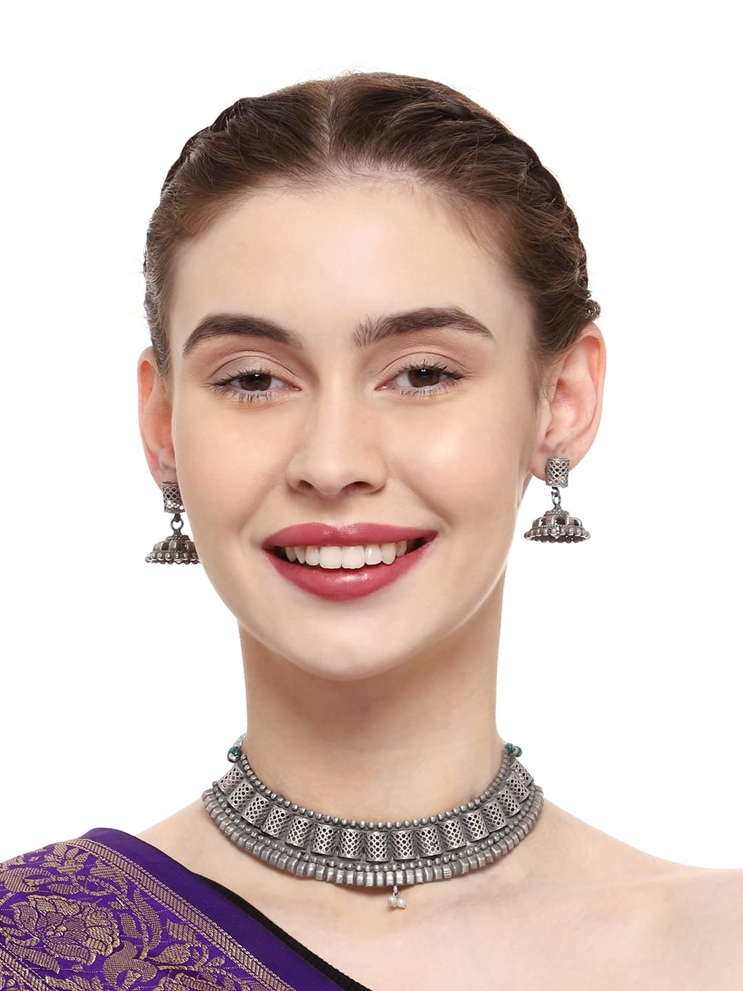 VENI Handmade 925 Sterling Silver Plated Necklace & Earrings Set for Women | Trendy Oxidized Silver Jewelry Gift for Girls, Bridesmaids, Birthday, Anniversary (Style No. 43) | Perfect for Parties, Weddings, Date Nights & Everyday Wear
