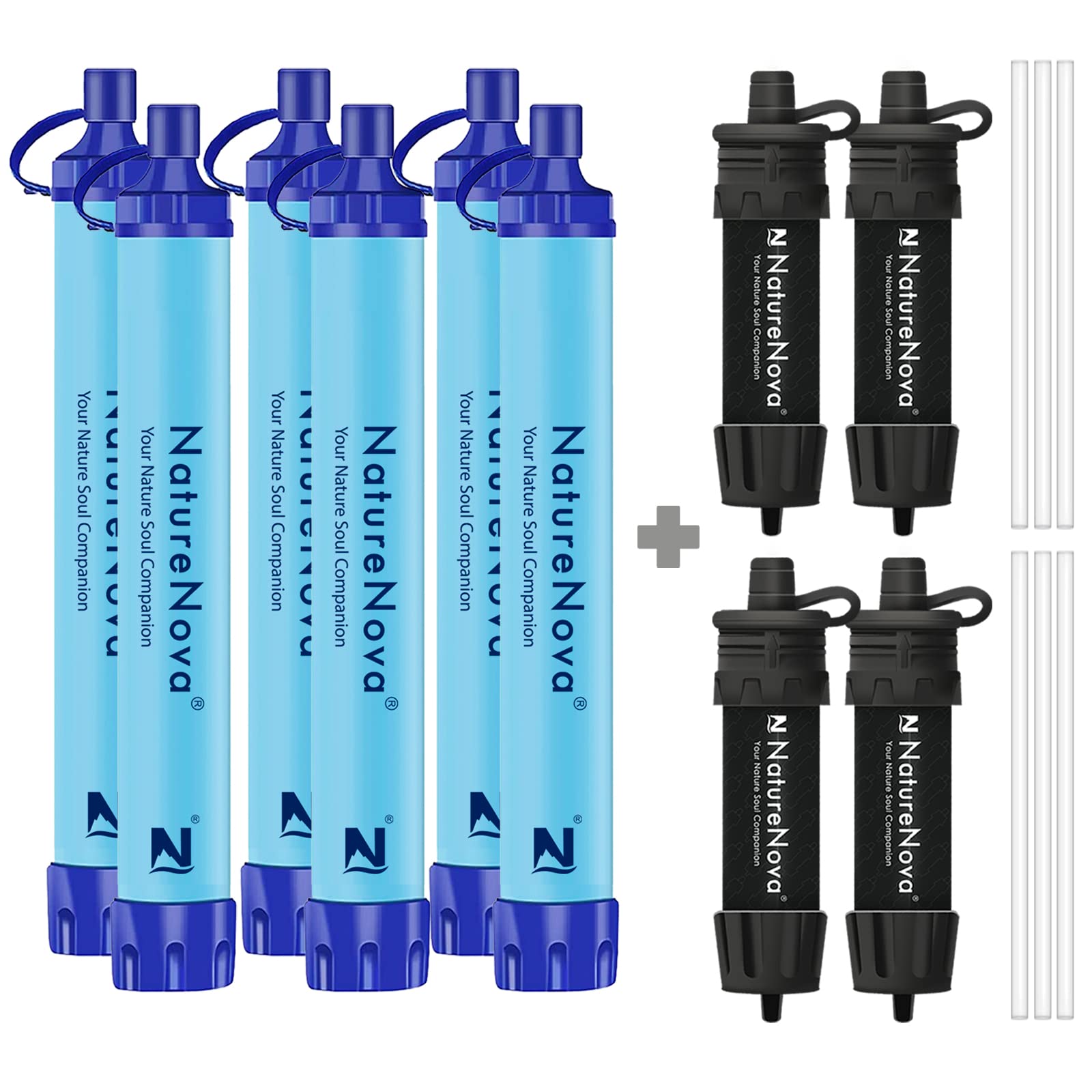 Best Personal Water Filter Straw - 6 Pack Portable Outdoor Water Filtration System with Mini Emergency Filter for Camping, Hiking & Survival (Black)