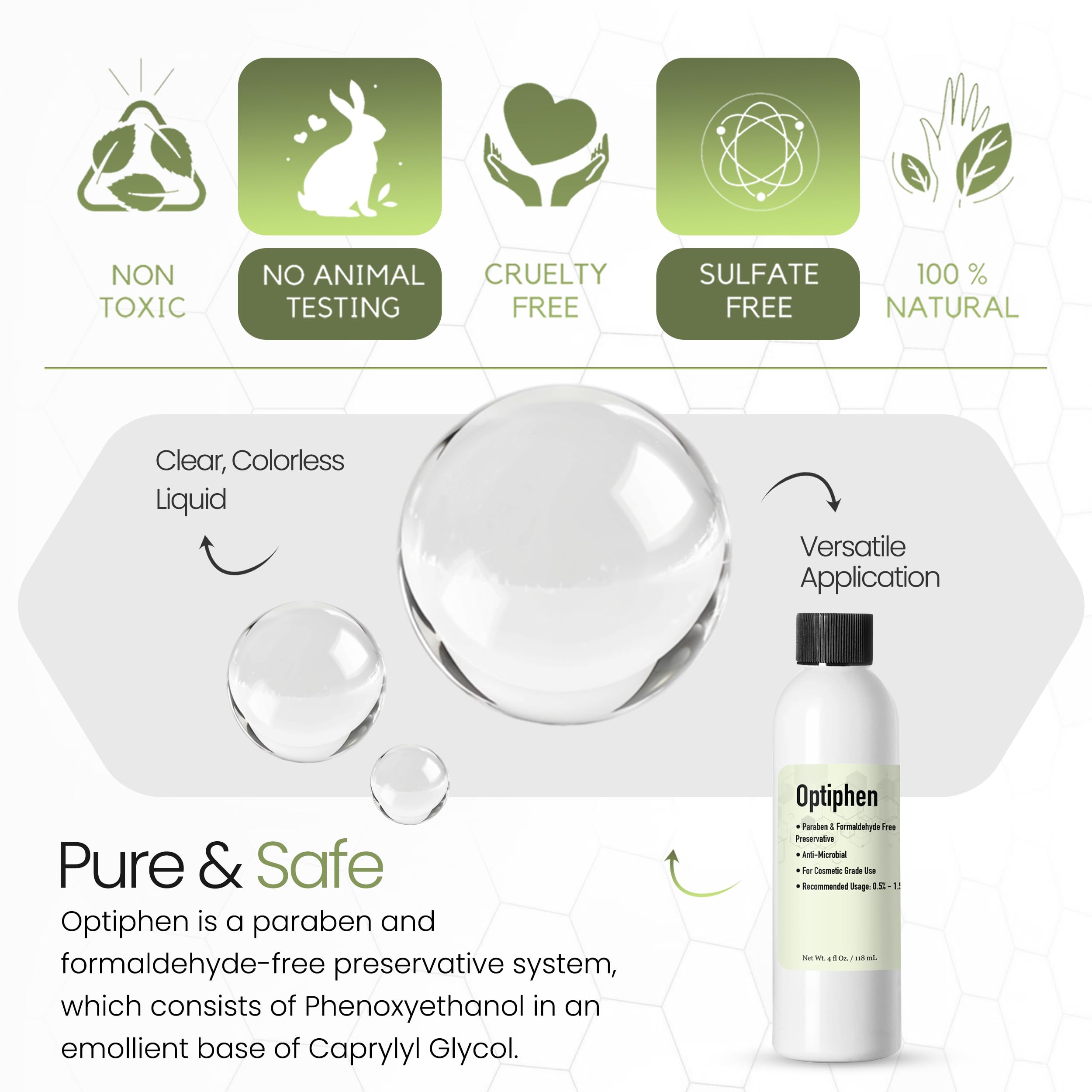 Optiphen Preservative (4 Oz / 118 mL) - Natural, Water Soluble, Paraben-Free Broad Spectrum Cosmetic Preservative for Lotion Making - Ideal for DIY Skincare, Homemade Creams & Natural Beauty Products