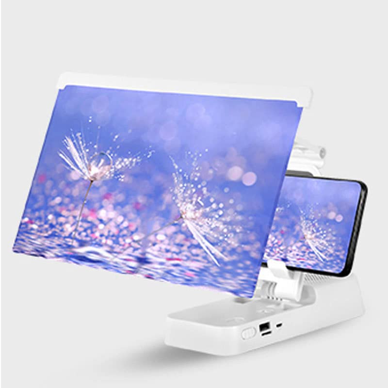 12 Inch Smartphone Screen Magnifier - 3D HD Mobile Phone Projector for Movies, Videos & Gaming | Adjustable Foldable Stand with Screen Amplifier (White) - Perfect for Home Entertainment, Bedroom Viewing & Travel Use