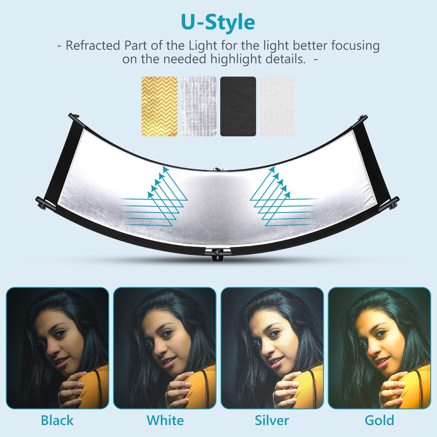 Neewer 65.7x24/167x61cm 5-in-1 Collapsible Clamshell Light Reflector & Diffuser for Photography, Videography, and Studio Lighting