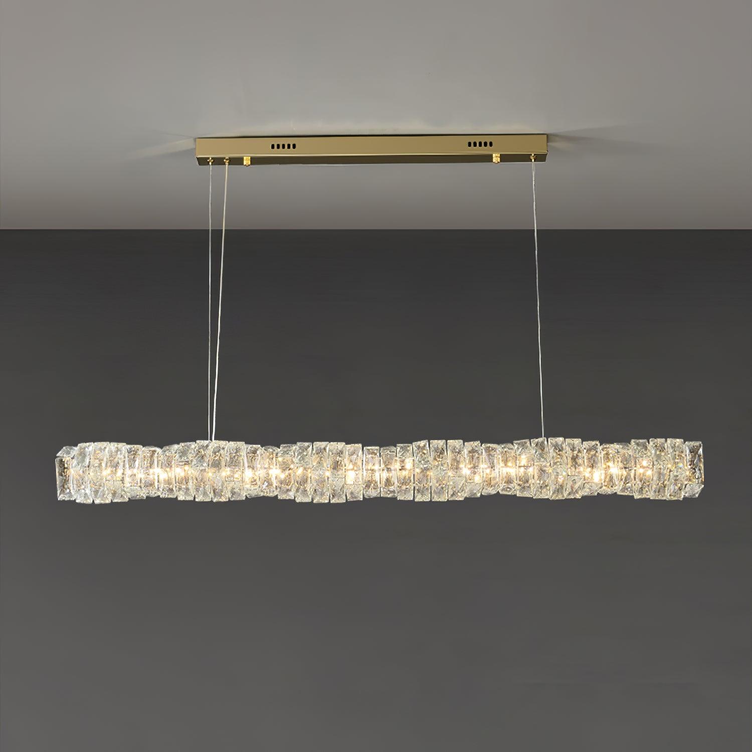 Elegant Long Crystal Pendant Light - Modern Chandelier for Dining Room, Bedroom, or Living Room Decor - Dimmable Hanging Ceiling Lamp with Clear Glass Prisms