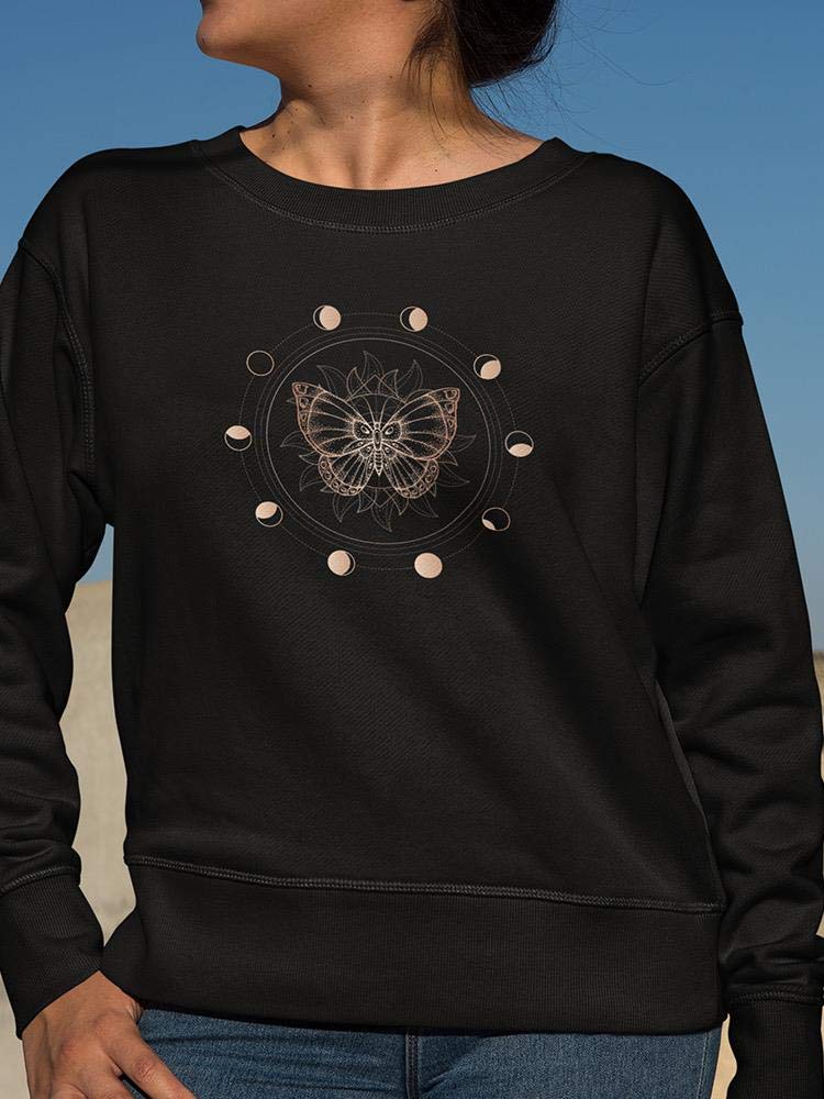 Smartprints Women's Moon Phases & Butterfly Graphic Hoodie - Cozy Pullover Sweatshirt for Casual Wear, Lounge & Outdoor Activities