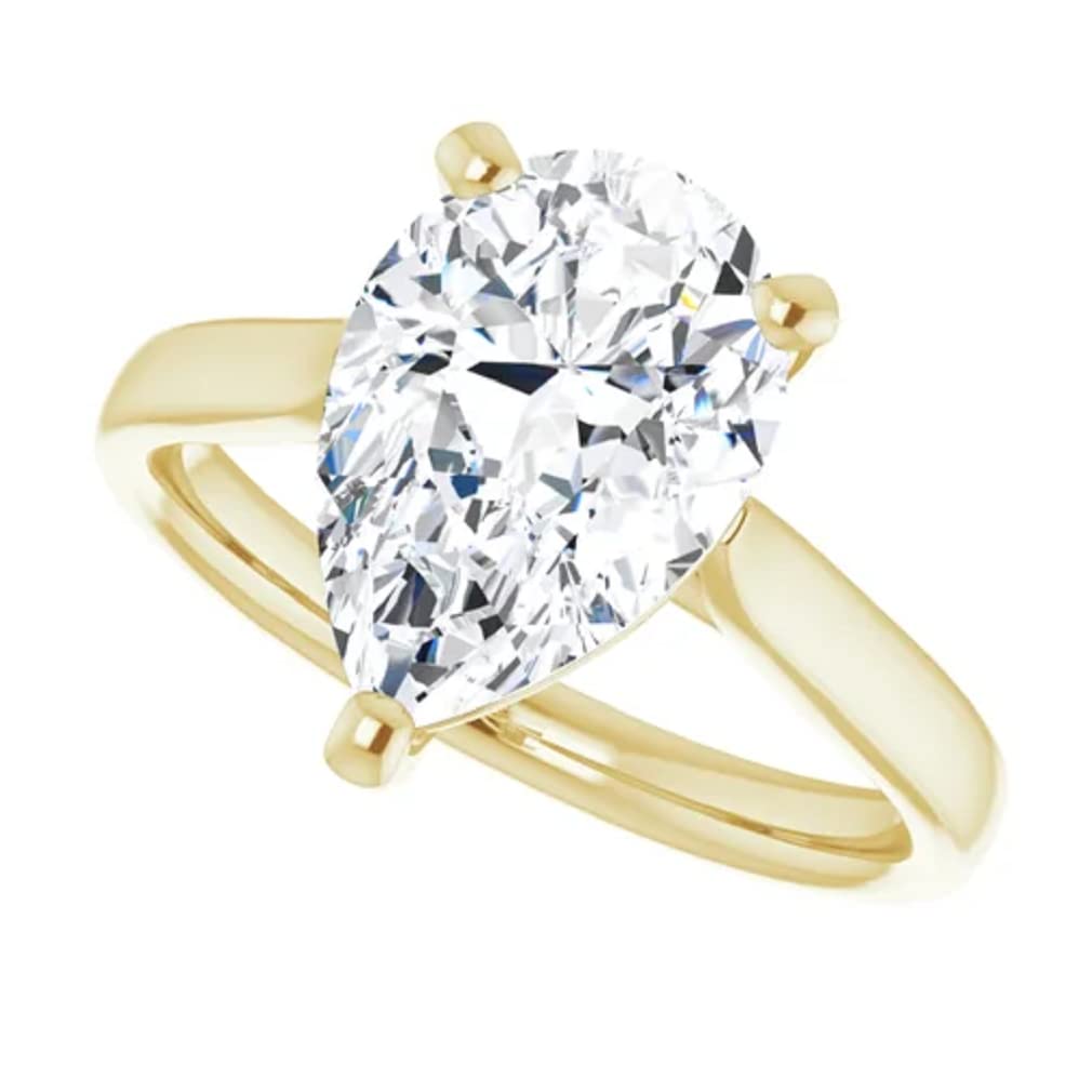 10K Solid Yellow Gold Handmade Engagement Ring - 2.0 CT Pear Cut Moissanite Diamond Solitaire Wedding Band for Women, Bridal Proposal Ring | Perfect for Anniversary, Valentine's Day & Special Occasions