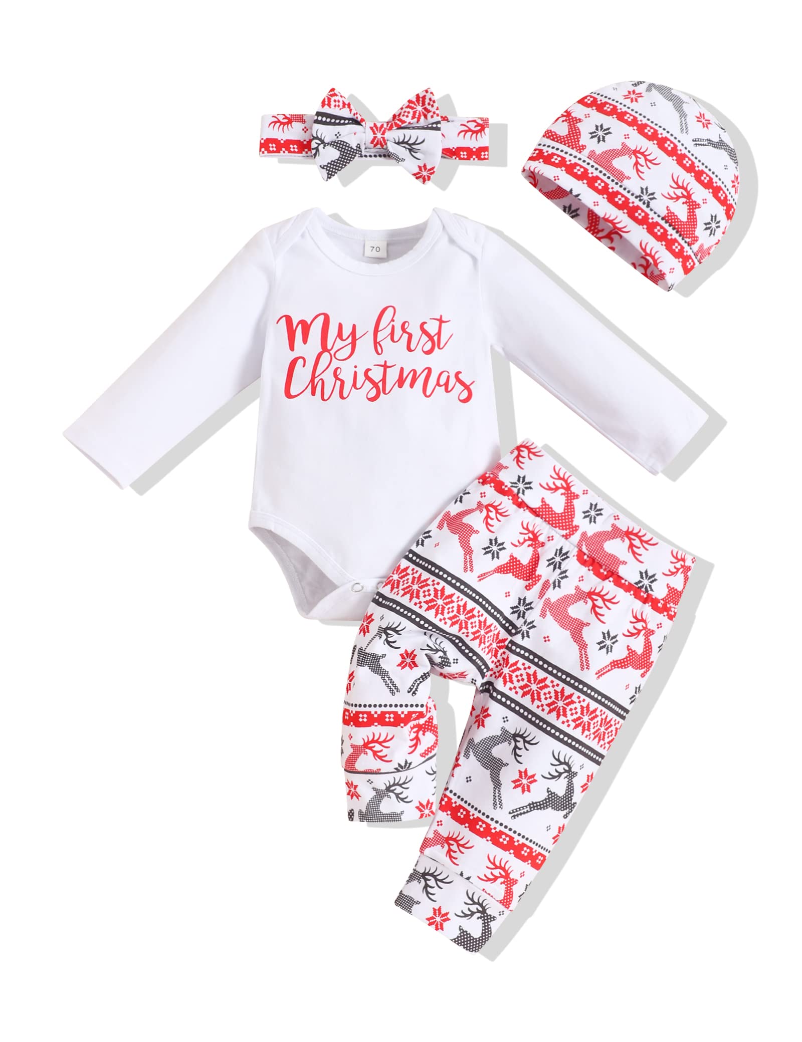 Adorable Newborn Baby Girl Christmas Outfits - Ruffle Sleeve Top & Santa Pants Set with Headband | Perfect for Holiday Photos, Family Gatherings & First Christmas Celebrations