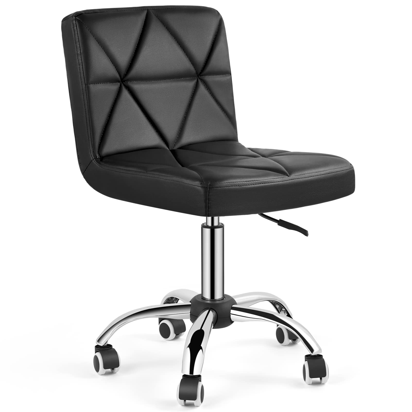 Armless Swivel Office Chair - Low Back Adjustable Task Chair with Rolling Wheels & Diamond Pattern, Ergonomic Computer Desk Chair for Home Office, Gaming, Barber Shop - Black