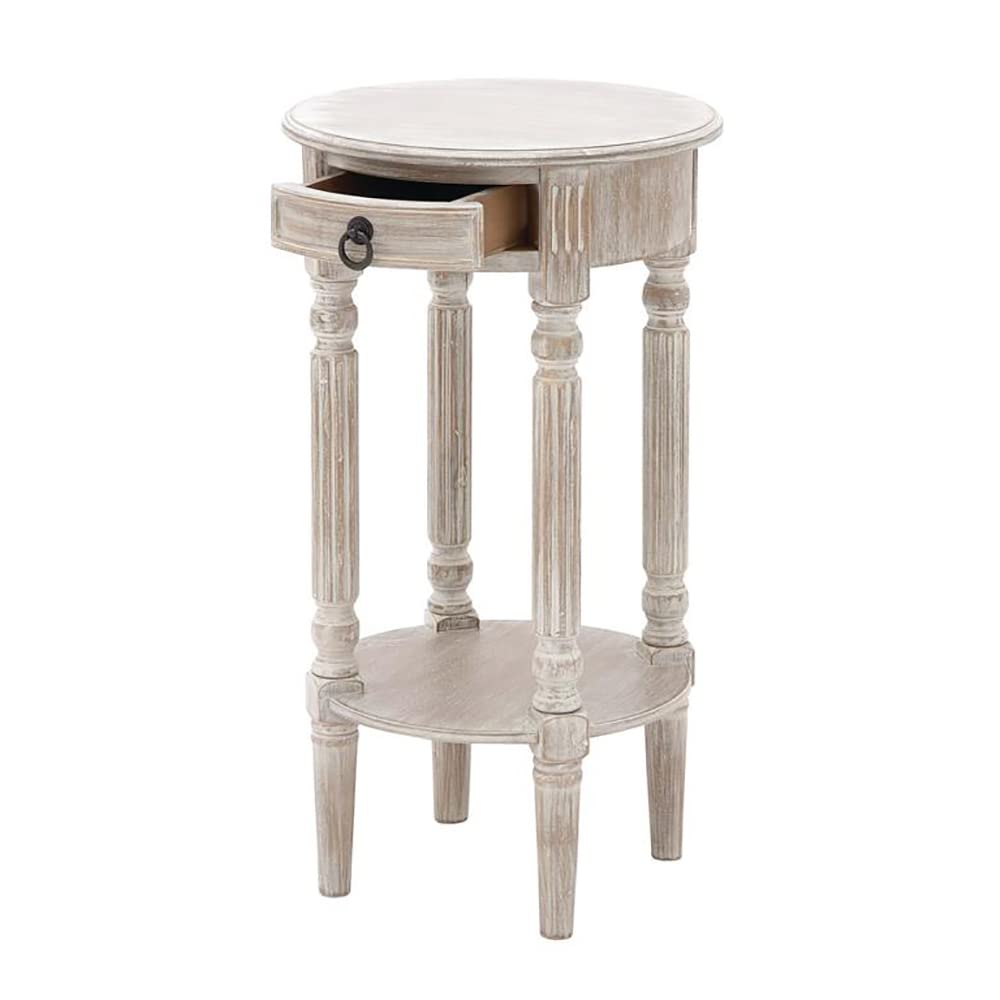 Urban Designs Hand-Finished Petite Round Wood Accent Table - Grey Small End Table for Living Room, Bedroom & Office Decor
