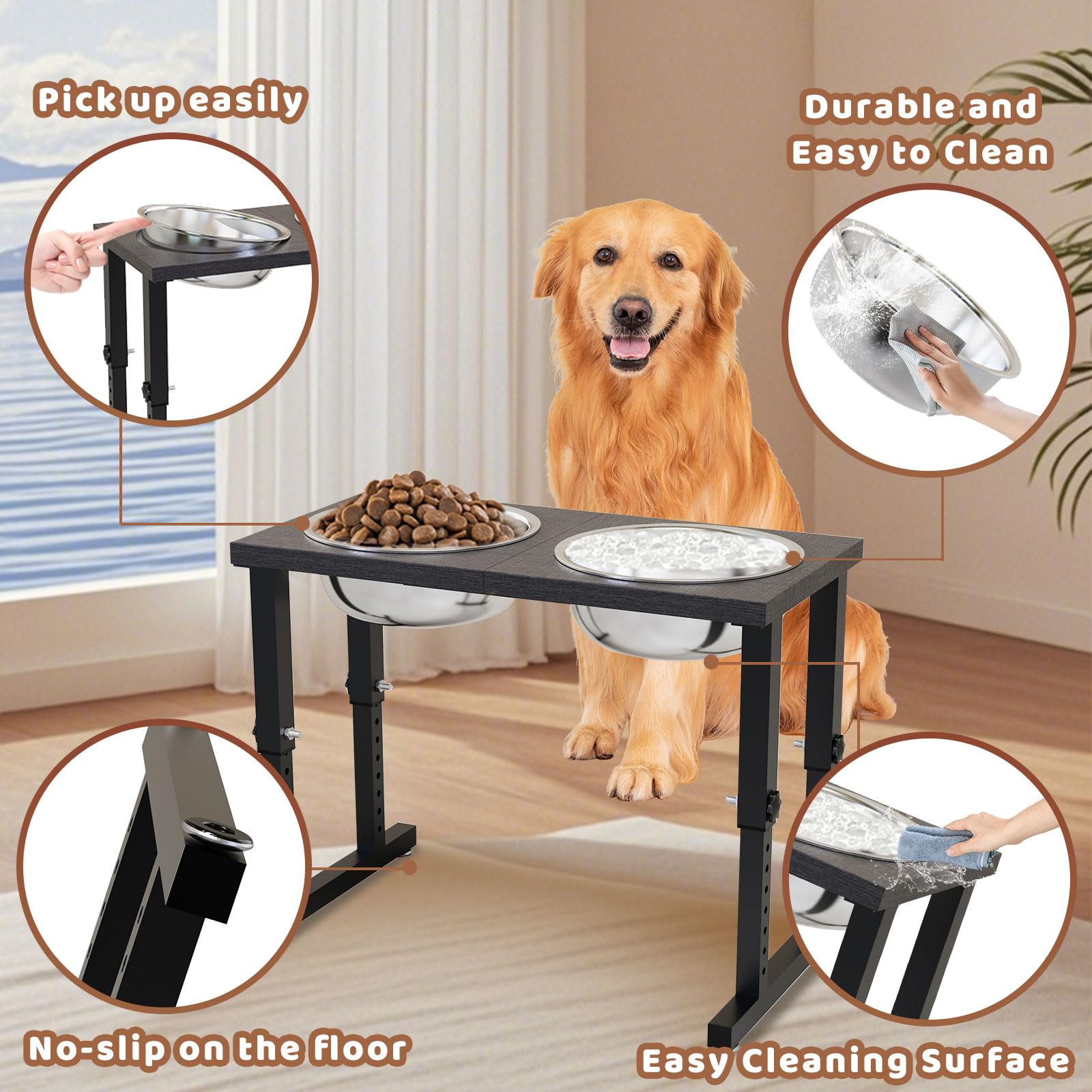 Premium Elevated Dog Bowls for Large Breeds - Adjustable Height (10.43