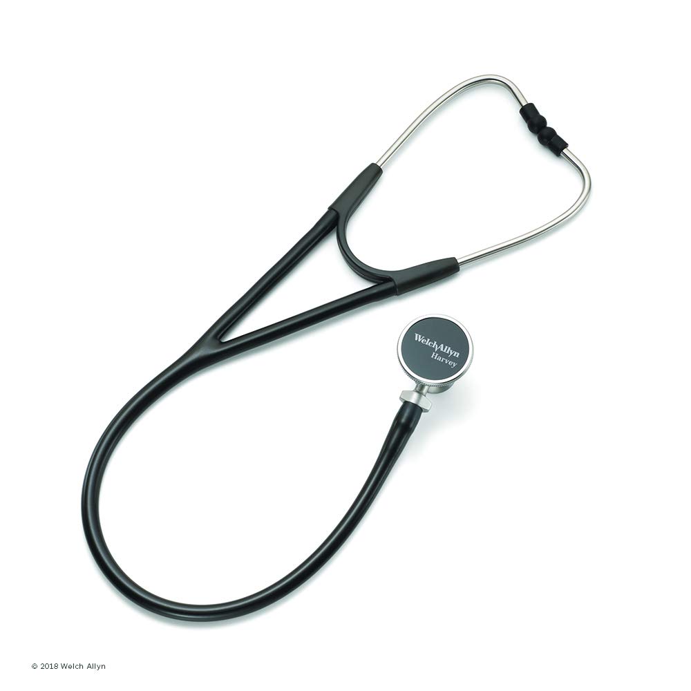Welch Allyn Harvey DLX Adult Cardiology Stethoscope for Medical Students & Professionals - Black (Model 5079-325) with Double-Head Chestpiece (Diaphragm & Bell) & Dual Lumen Tubing, 28 Inch - Ideal for Cardiac Auscultation, Patient Exams & Clinical Training