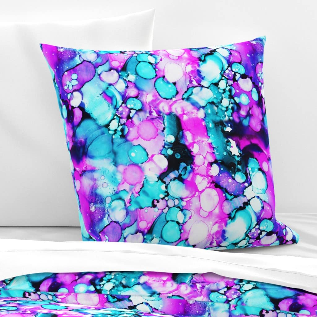Custom Spoonflower Cotton Sateen Euro Sham - Purple Aqua Abstract Watercolor Teal Mermaid Print | Nursery Bedding for Baby Girl, Unicorn & Princess Theme | Perfect for Whimsical Kids Room Decor
