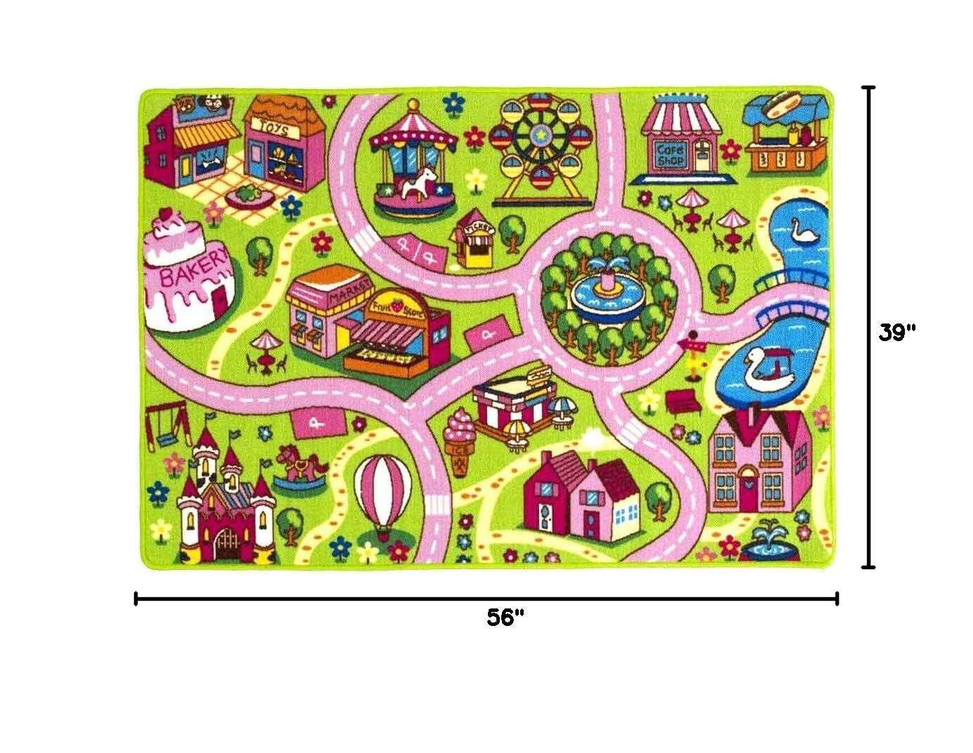 Colorful Kids Play Rug 3x5 ft - Fun Roads Design for Playroom & Nursery
