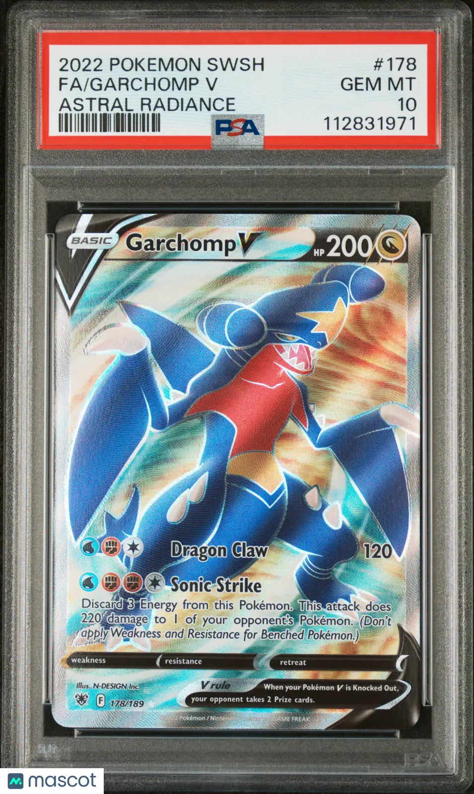 2022 Pokemon Sword & Shield Astral Radiance Garchomp V Full Art PSA 10 Graded Card 178/189 - Perfect for Collectors & Competitive TCG Battles