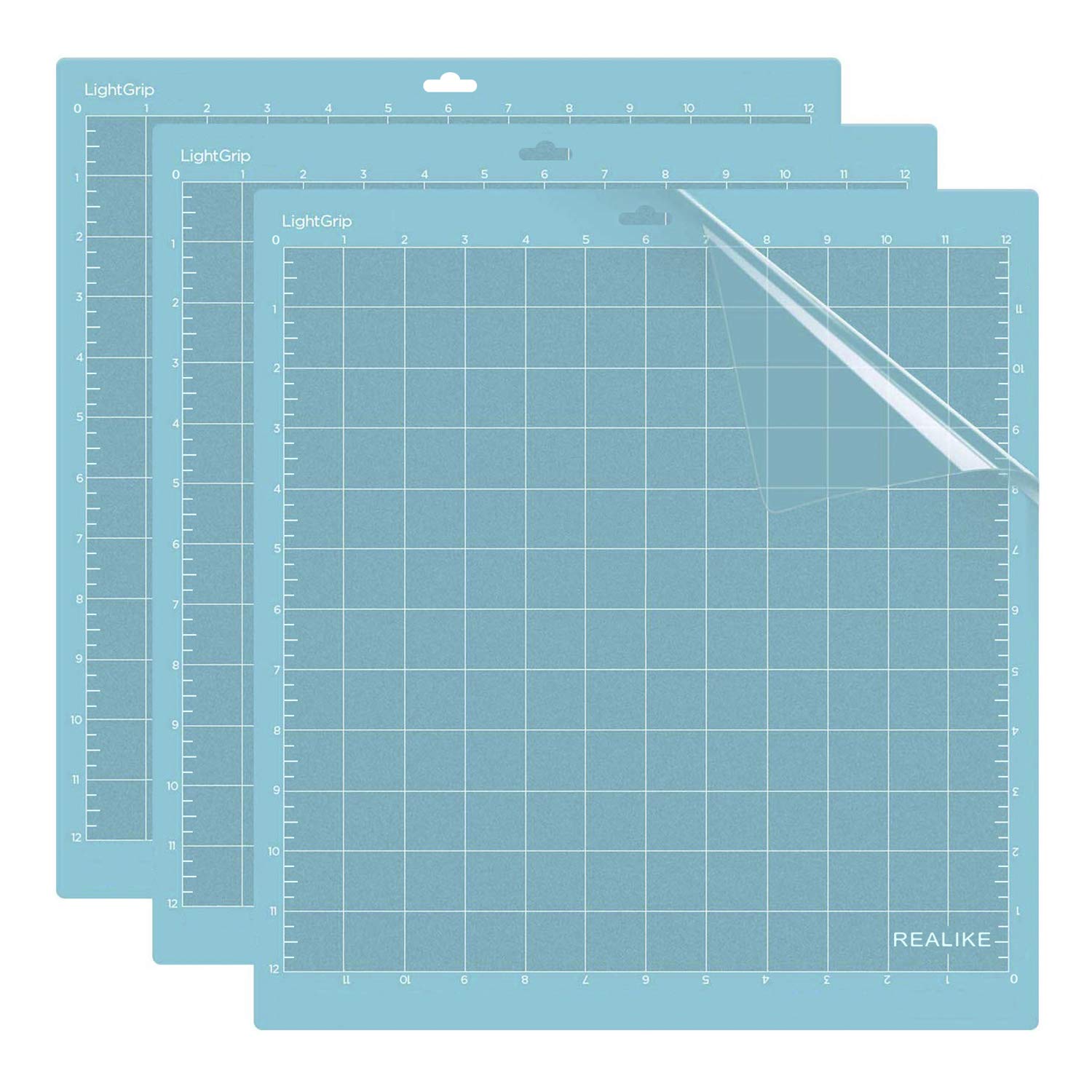 REALIKE 12x12 Lightgrip Cutting Mat - 3 Pack for Cricut Maker 3, Maker, Explore 3, Air 2, Air & One | Non-Slip Gridded Adhesive Craft Mat for DIY, Quilting, Sewing, Scrapbooking & Paper Crafts | Perfect for Home, Office & Classroom Projects