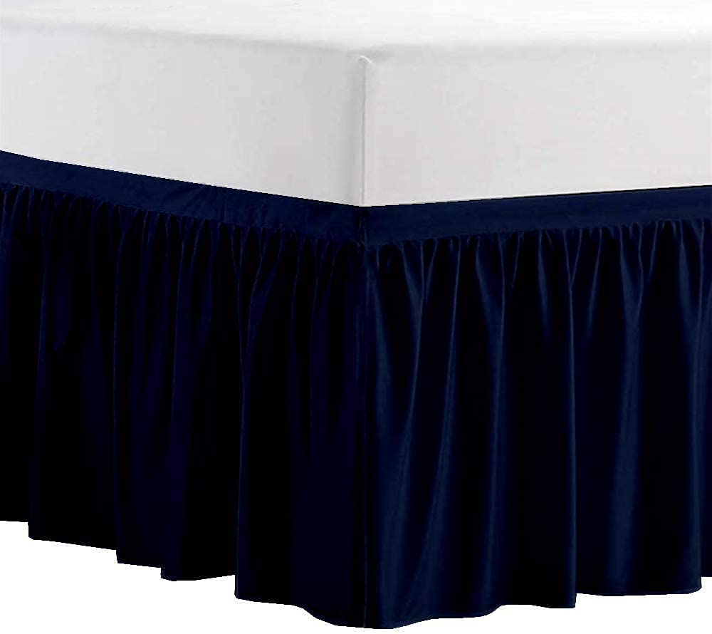 Ruffled Twin XL Bed Skirt - 46 Inch Drop Navy Blue Dorm Bedding with 3-Sided Fabric Coverage | Perfect for College Dorm Rooms & Small Space Decor